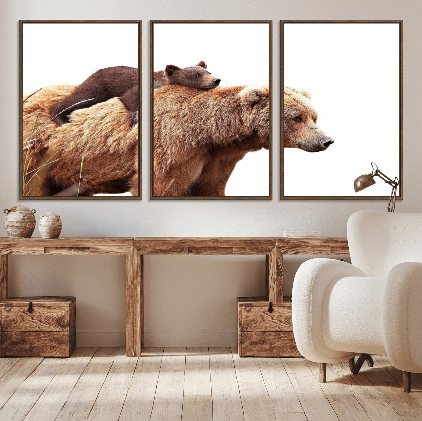 76943-MGV-CV-36X24-Mom Bear Wall Art Canvas Print, Framed Bear Photography Art Picture Print, Rustic Bear and Cub Perfect Rustic Farmhouse Decor