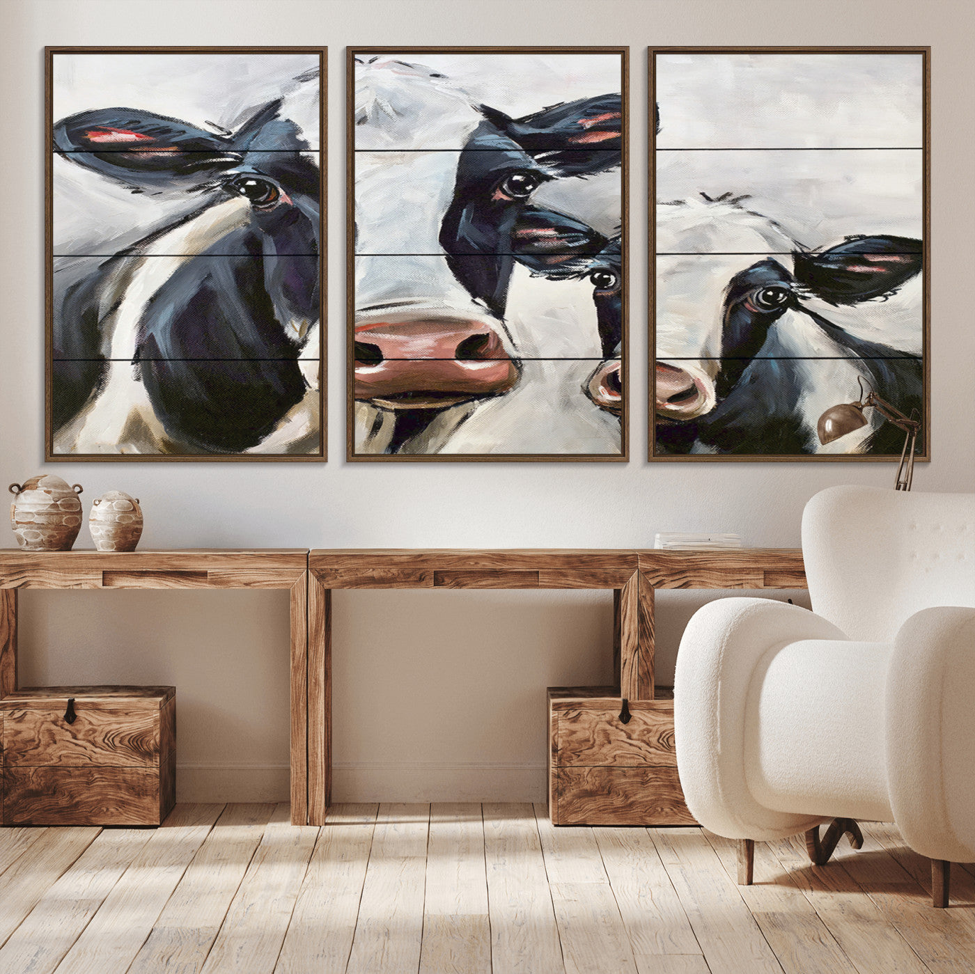 28934-MGV-CV-36X24-Farmhouse Cow Wall Art – Rustic Black and White Dairy Cattle Canvas Print, Country Barn Animal Painting for Kitchen, Living Room