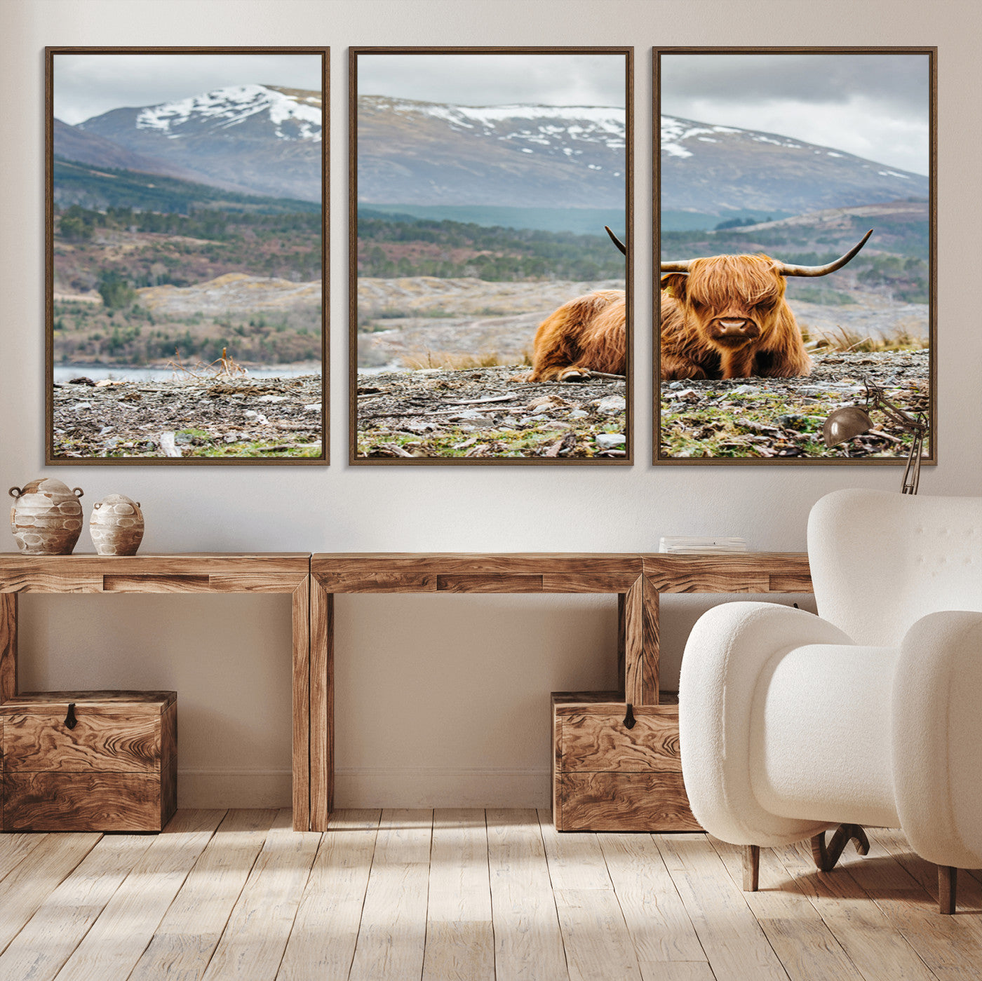 80252-MGV-CV-36X24-Scottish Cow Wall Art Canvas Print, Framed Highland Cow Art Picture Print, Highland Cattle Perfect Rustic Farmhouse Decor Artwork