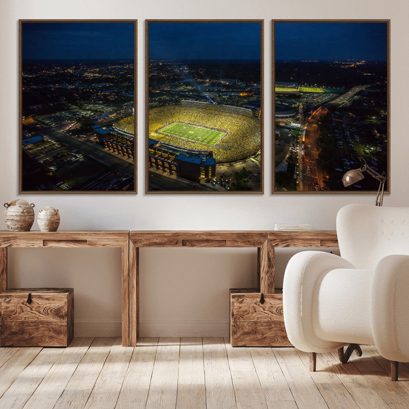 52519-MGV-CV-36X24-Michigan Football Stadium Wall Art Canvas Print, Framed Michigan Stadium Art Picture Print, Michigan Wolverines Field Perfect