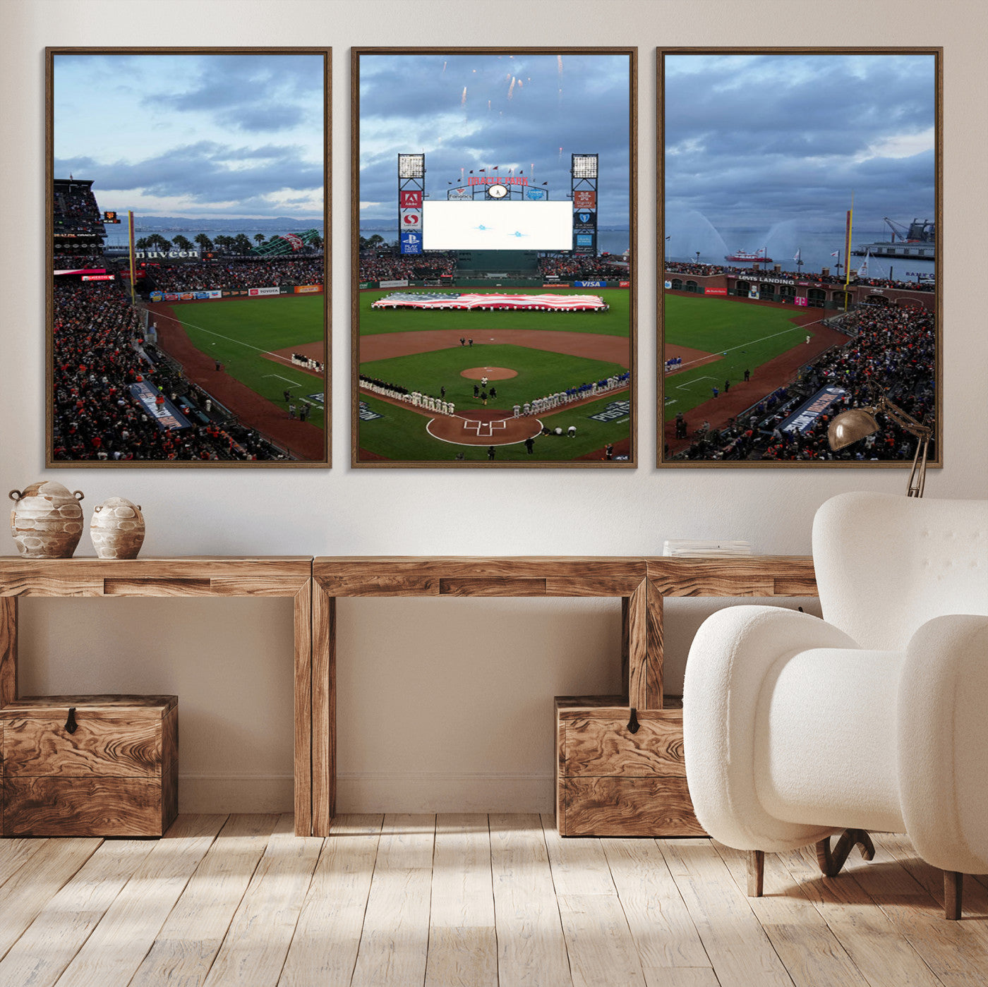 44631-MGV-CV-36X24-Oracle Park Stadium Wall Art Canvas Print, Framed San Francisco Giants Art Picture Print, Giants Stadium Field Perfect Sports Room
