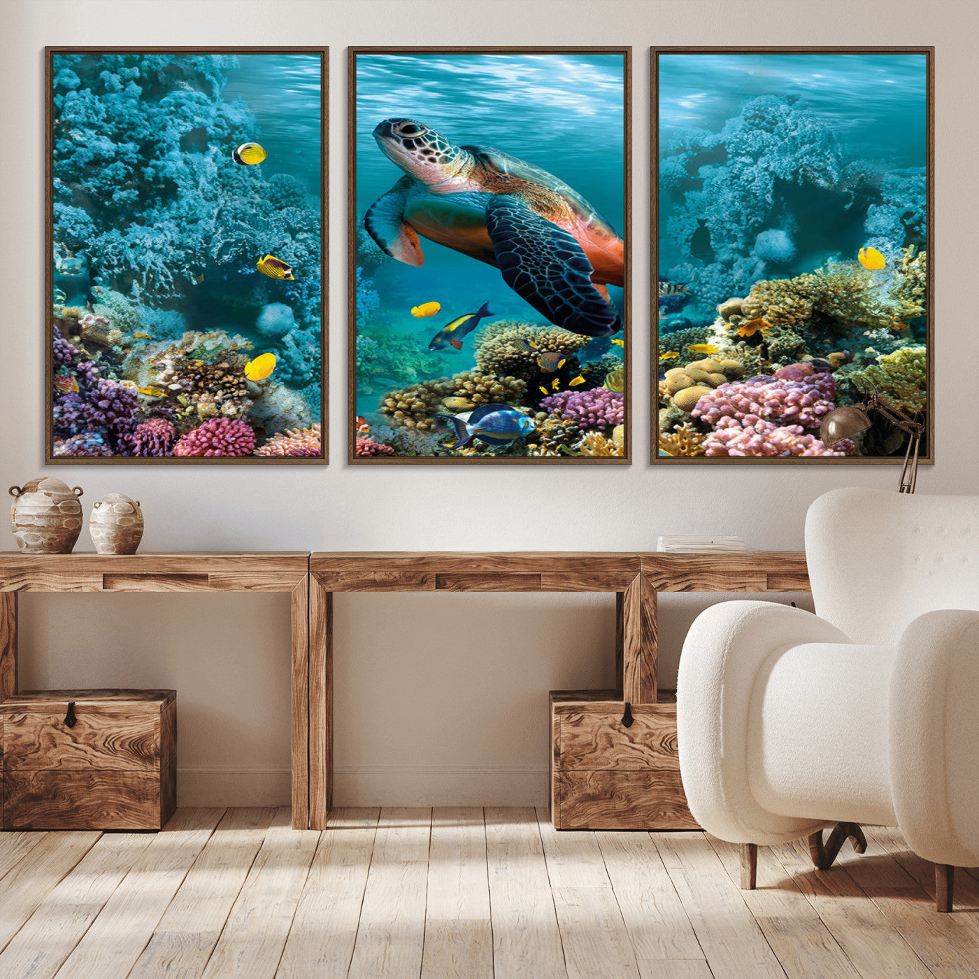 38661-MGV-CV-36X24-Sea Turtle Wall Art Canvas Print, Framed Ocean Wildlife Art Picture Print, Turtle Perfect Coastal Nature Decor Artwork