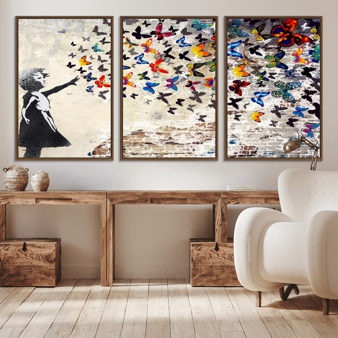 97895-MGV-CV-36X24-Girl with Butterflies Wall Art – Colorful Street Art Style Canvas Print, Modern Graffiti-Inspired Butterfly Artwork for Living