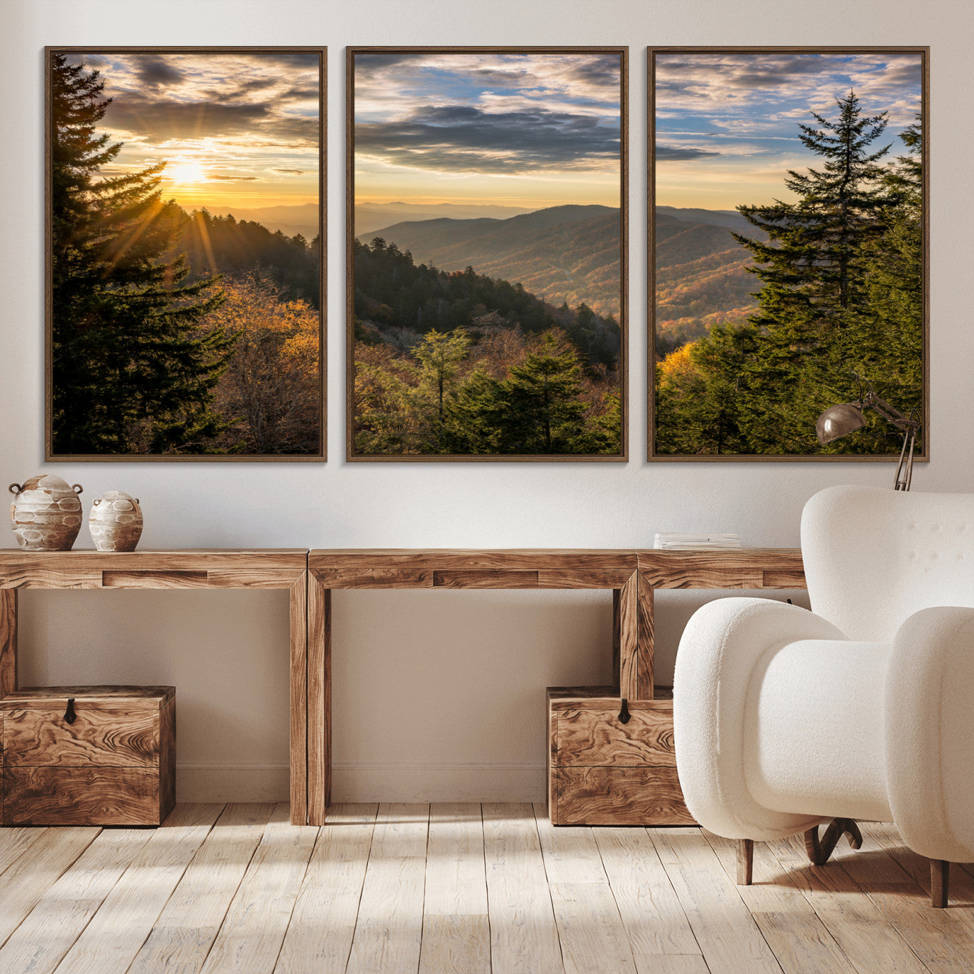 73692479-MGV-CV-36X24-Smoky Mountains Wall Art Canvas Print, Framed Forest Mountain Art Picture Print, Spring Mountain Perfect Spring Style Decor