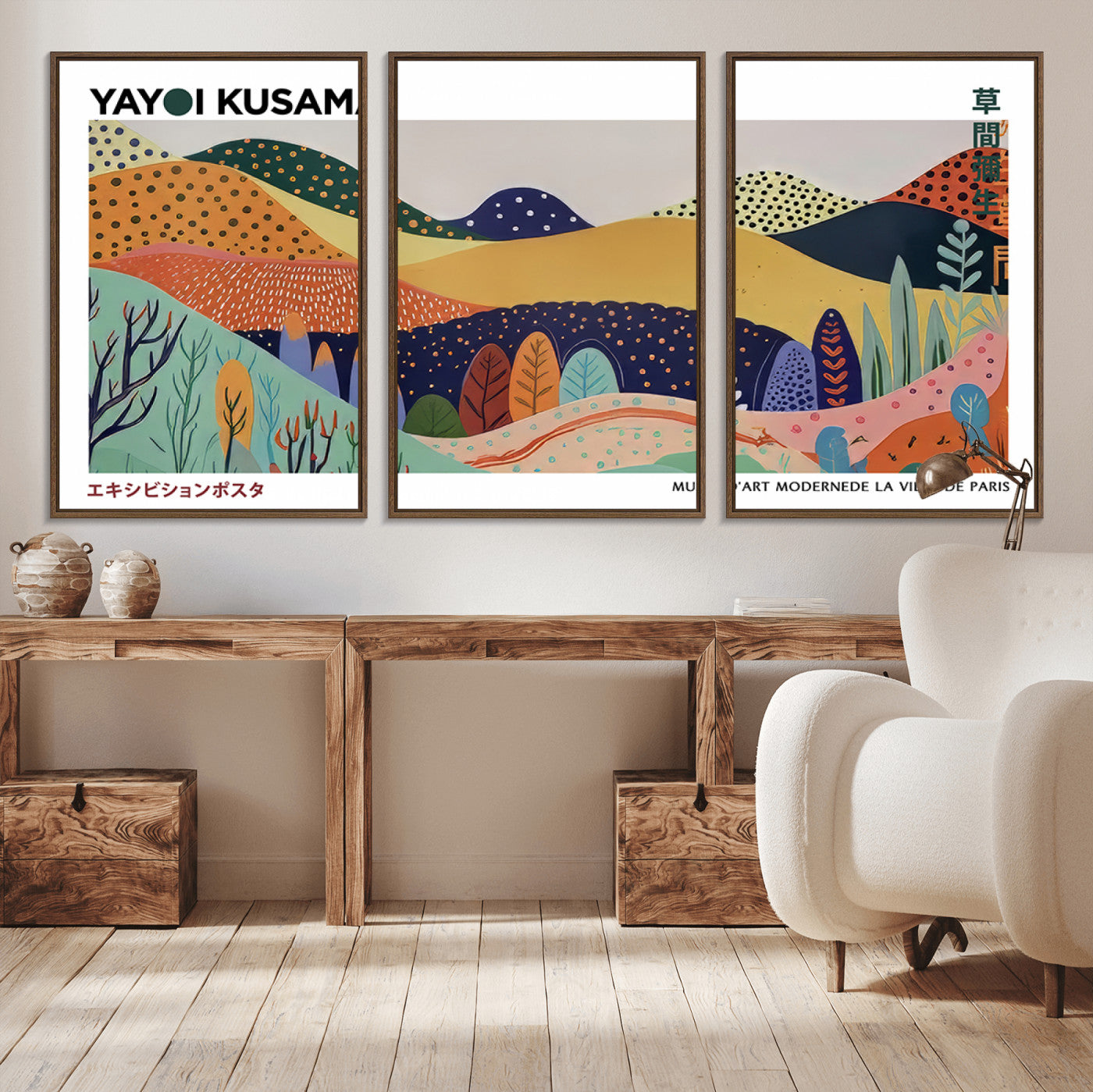 66936-MGV-CV-36X24-Kusama Wall Art – Vibrant Abstract Hills Canvas Print, Japanese Modern Landscape Poster for Living Room, Office, Studio or