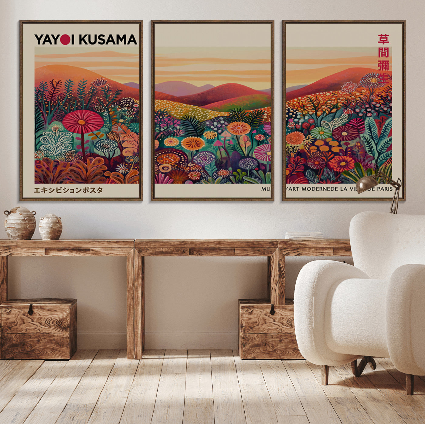 66096-MGV-CV-36X24-Yayoi Kusama Wall Art – Sunset Floral Landscape Canvas Print, Vibrant Flower Garden Panorama for Living Room, Bedroom or Office