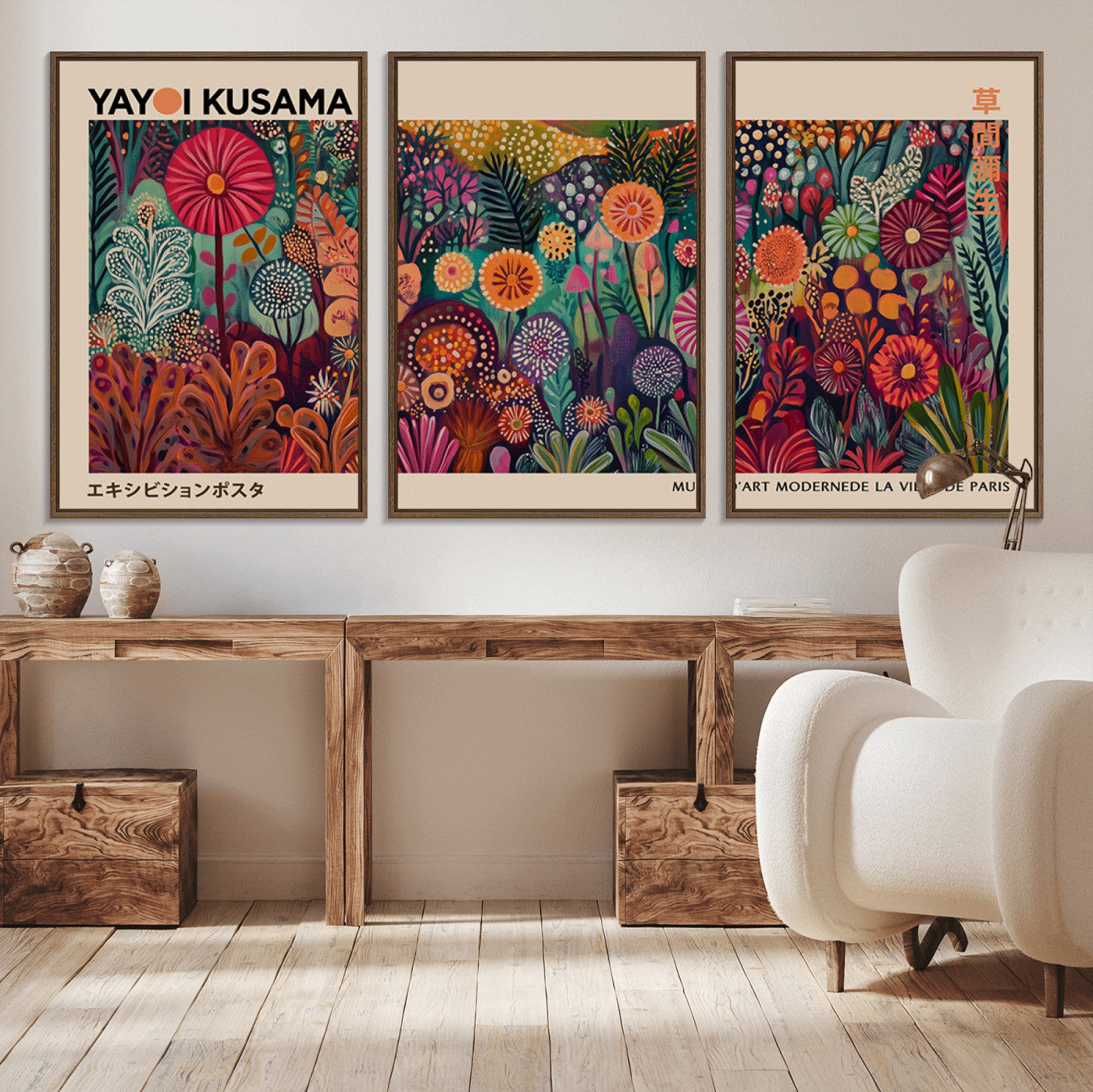 51280-MGV-CV-36X24-Abstract Yayoi Kusama Wall Art Canvas Print, Framed Japanese Wabi Sabi Art Picture Print, Yayoi Kusama Perfect Abstract Modern