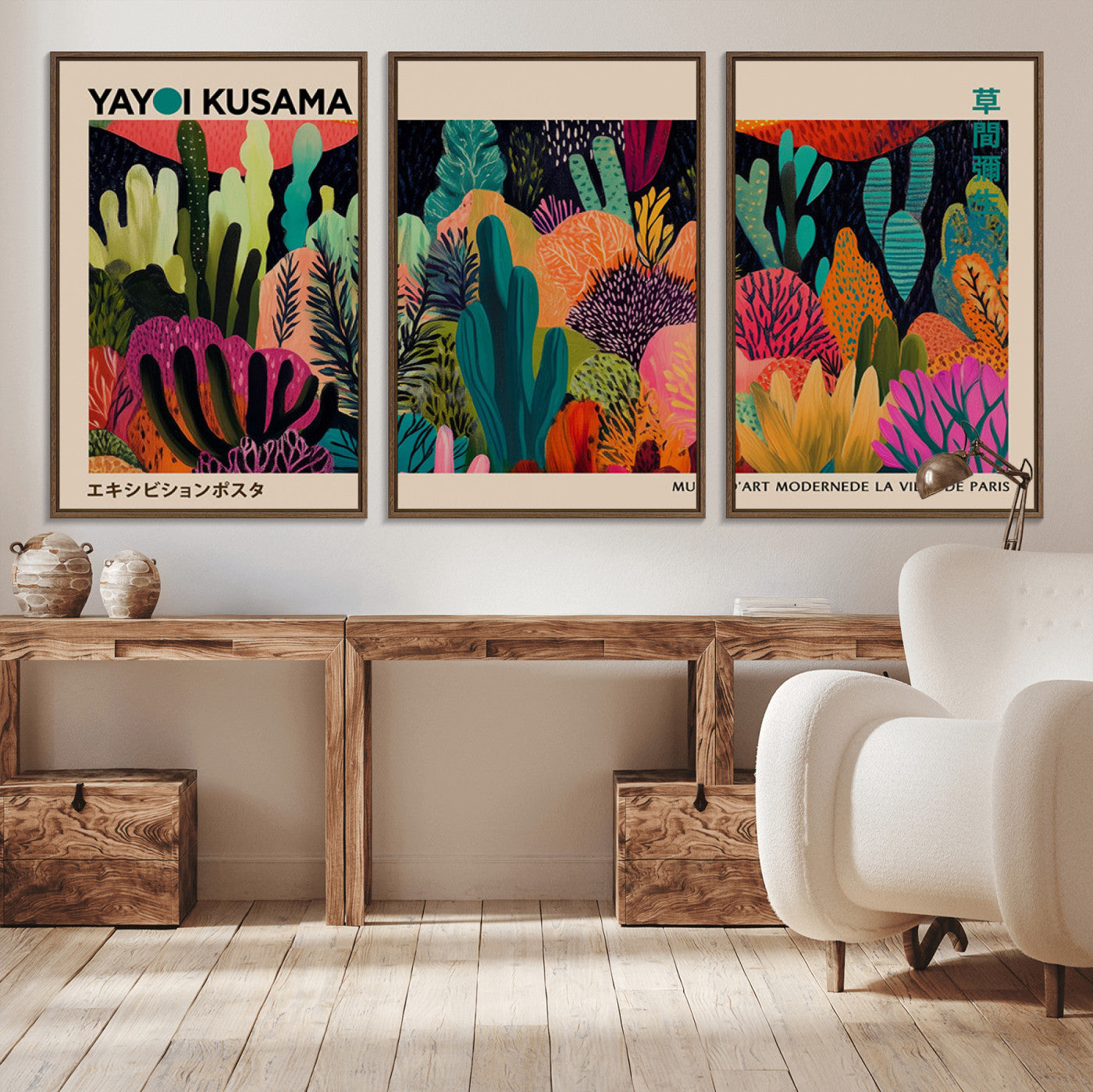 45711-MGV-CV-36X24-Yayoi Kusama Wall Art Canvas Print, Framed Abstract Yayoi Kusama Art Picture Print, Japanese Wabi Sabi Perfect Modern Abstract