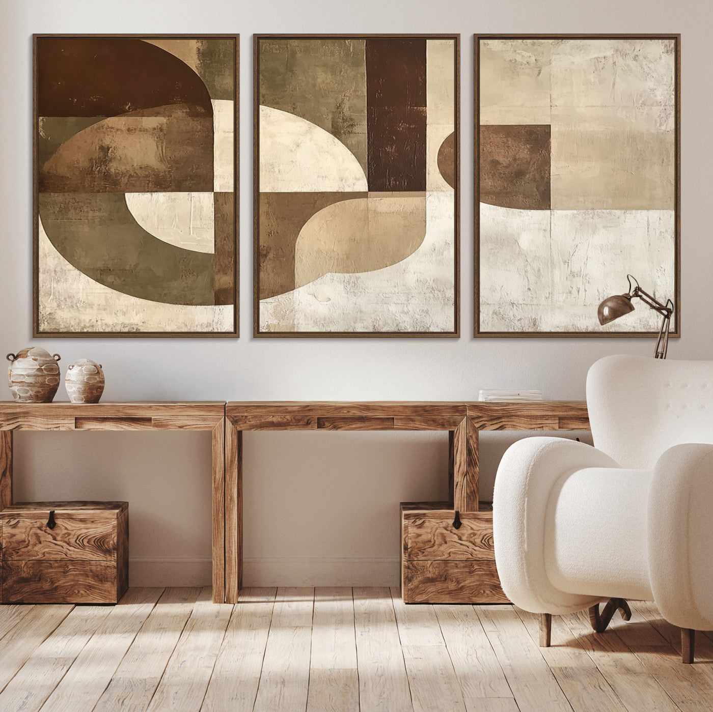 59767-MGV-CV-36X24-Abstract Geometric Shapes Wall Art – Modern Minimalist Canvas Print, Neutral Brown Beige Tan Artwork for Living Room, Bedroom,
