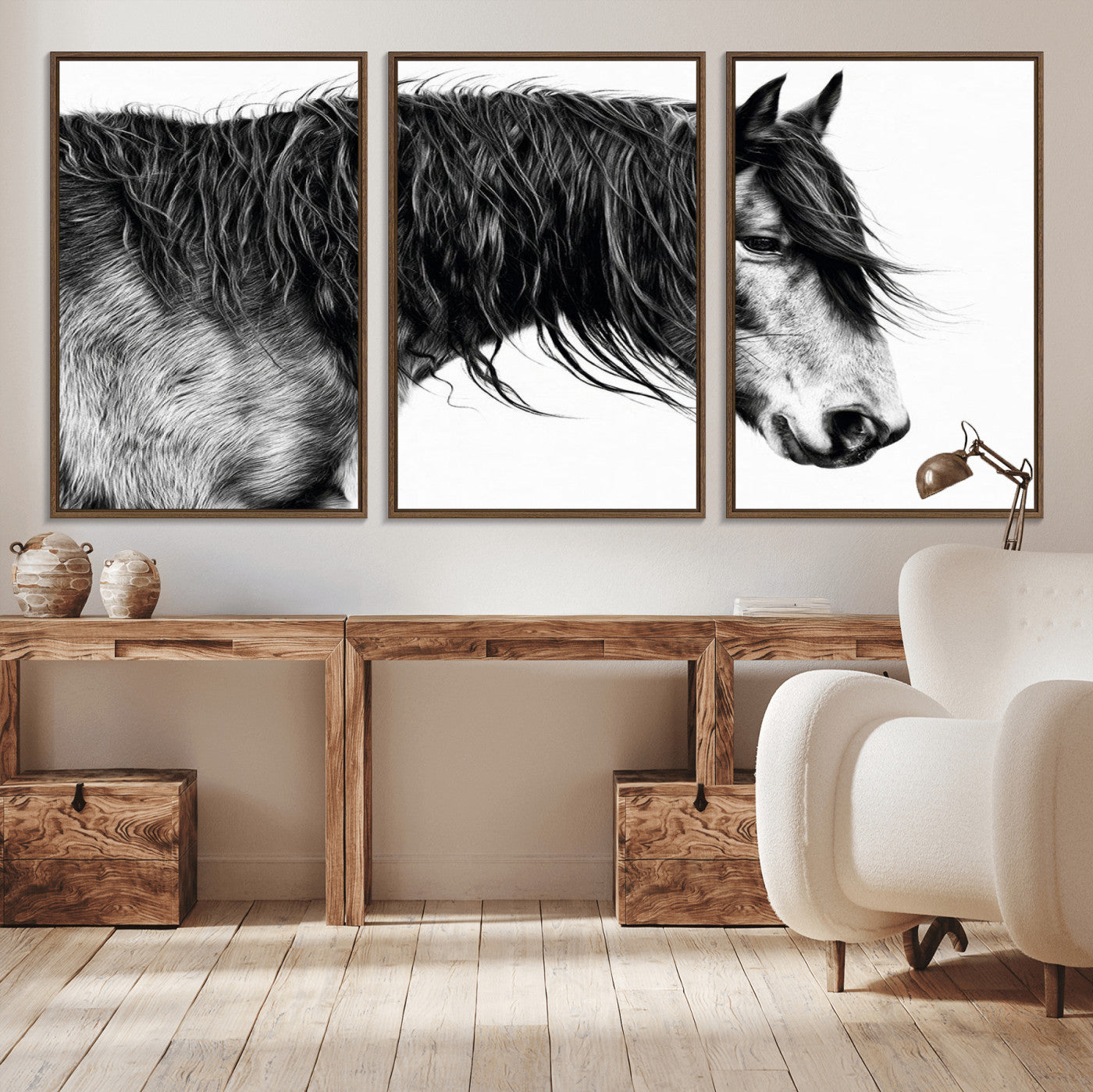 57694-MGV-CV-36X24-Horse Portrait Wall Art – Black and White Canvas Print with Detailed Stallion Profile, Rustic Farmhouse Equestrian Artwork for