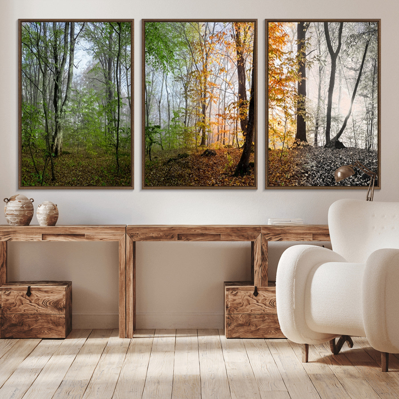 95317-MGV-CV-36X24-Four Seasons Forest Wall Art – Panoramic Nature Canvas Print Showing Spring, Summer, Autumn and Winter Landscape for Living Room,