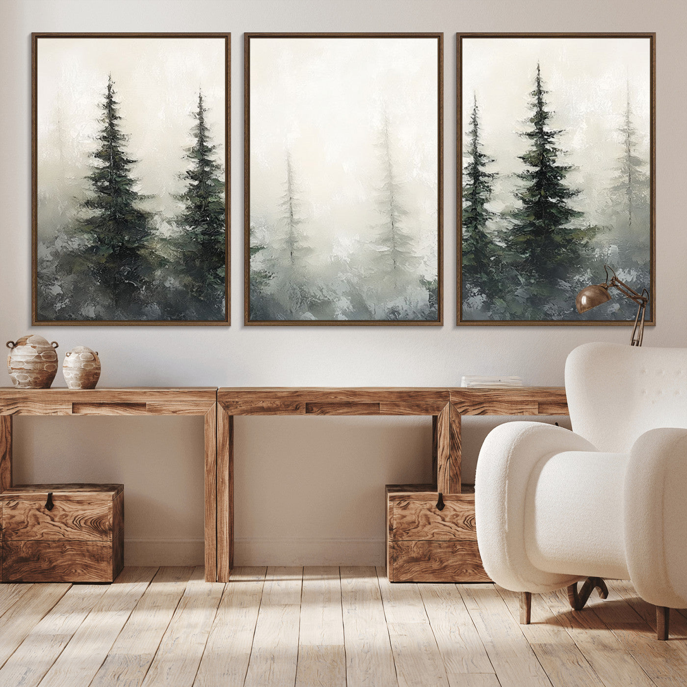 33241-MGV-CV-36X24-Misty Forest Wall Art Canvas Print, Framed Foggy Pines Art Picture Print, Forest Haze Perfect Rustic Minimalist Decor Artwork