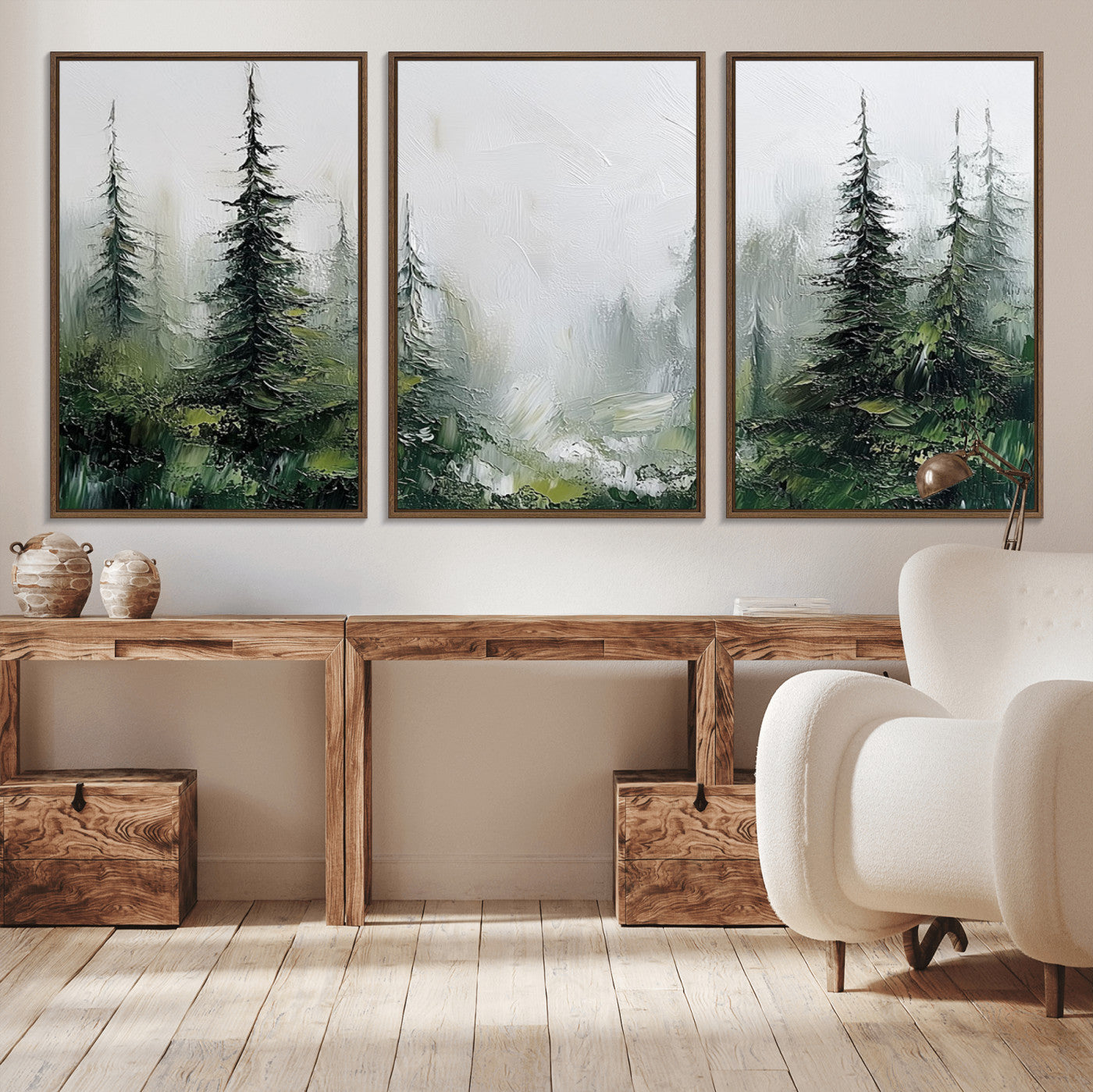 76014-MGV-CV-36X24-Forest Wall Art – Textured Canvas Print Featuring Misty Evergreen Pines and Woodland Landscape, Rustic Nature Artwork for Living