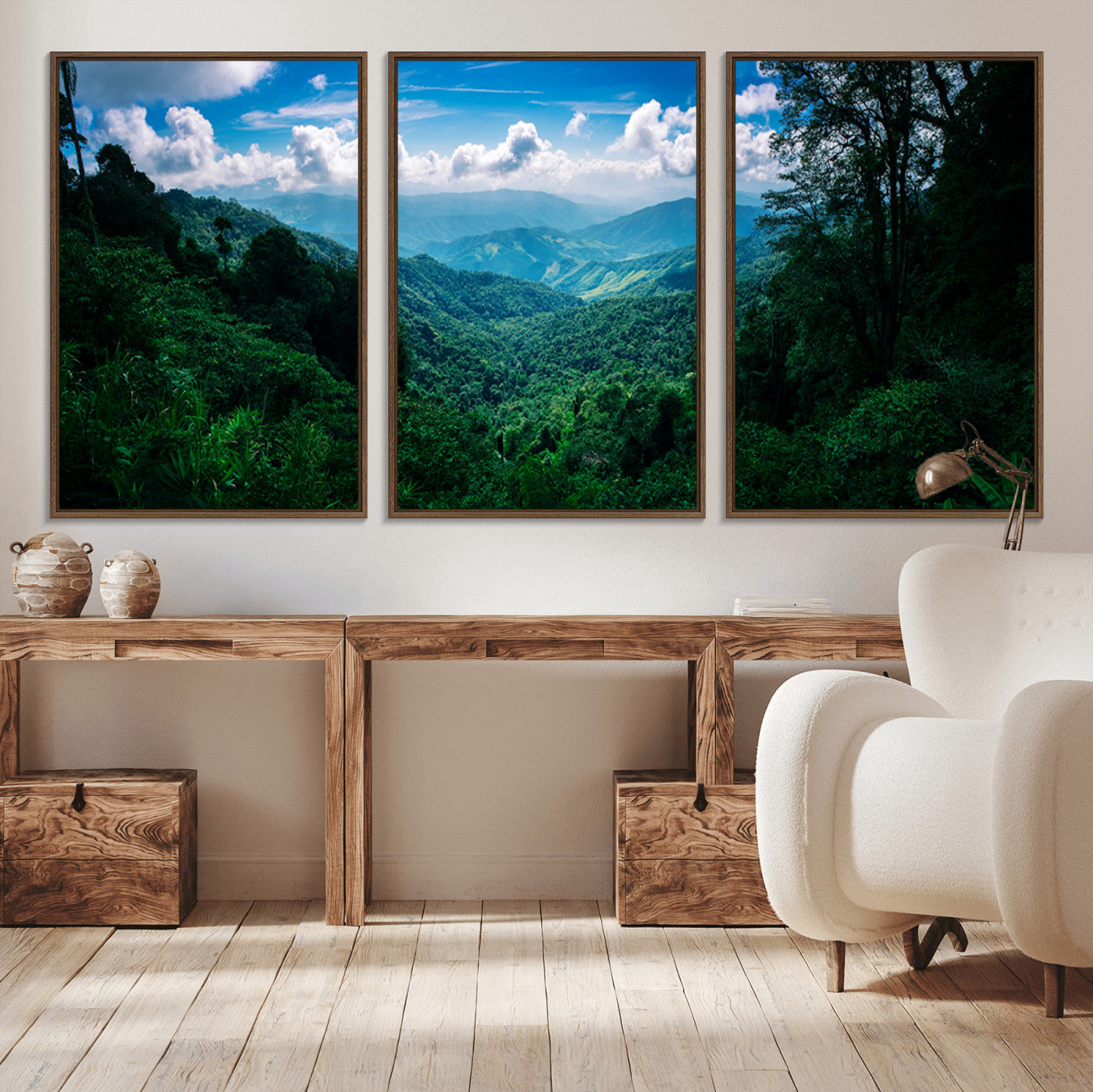 74439378-MGV-CV-36X24-Tropical Jungle Wall Art Canvas Print, Framed Lush Valley Art Picture Print, Forest Mountains Perfect Tropical Wilderness Decor