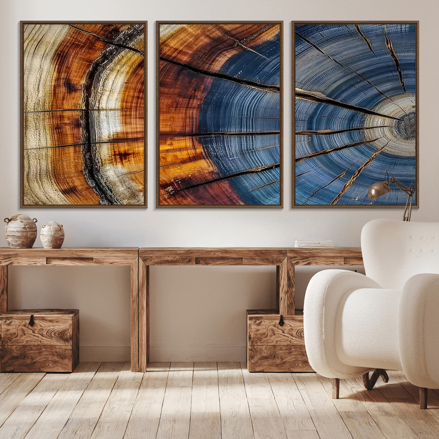 96890915-MGV-CV-36X24-Abstract Tree Ring Wall Art – Rustic Nature Canvas Print with Wood Grain Texture, Modern Earth Tone Artwork for Office, Living