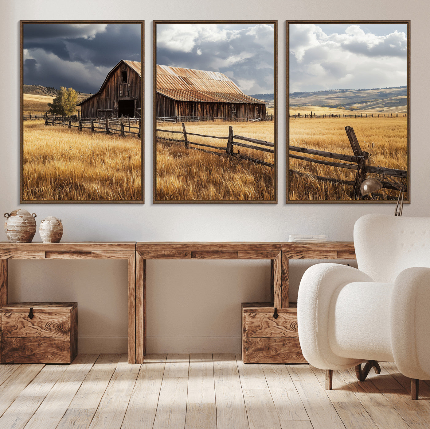 38758826-MGV-CV-36X24-Rustic Barn Wall Art Canvas Print, Framed Moody Barn Art Picture Print, Golden Field Perfect Rustic Farmhouse Decor Artwork