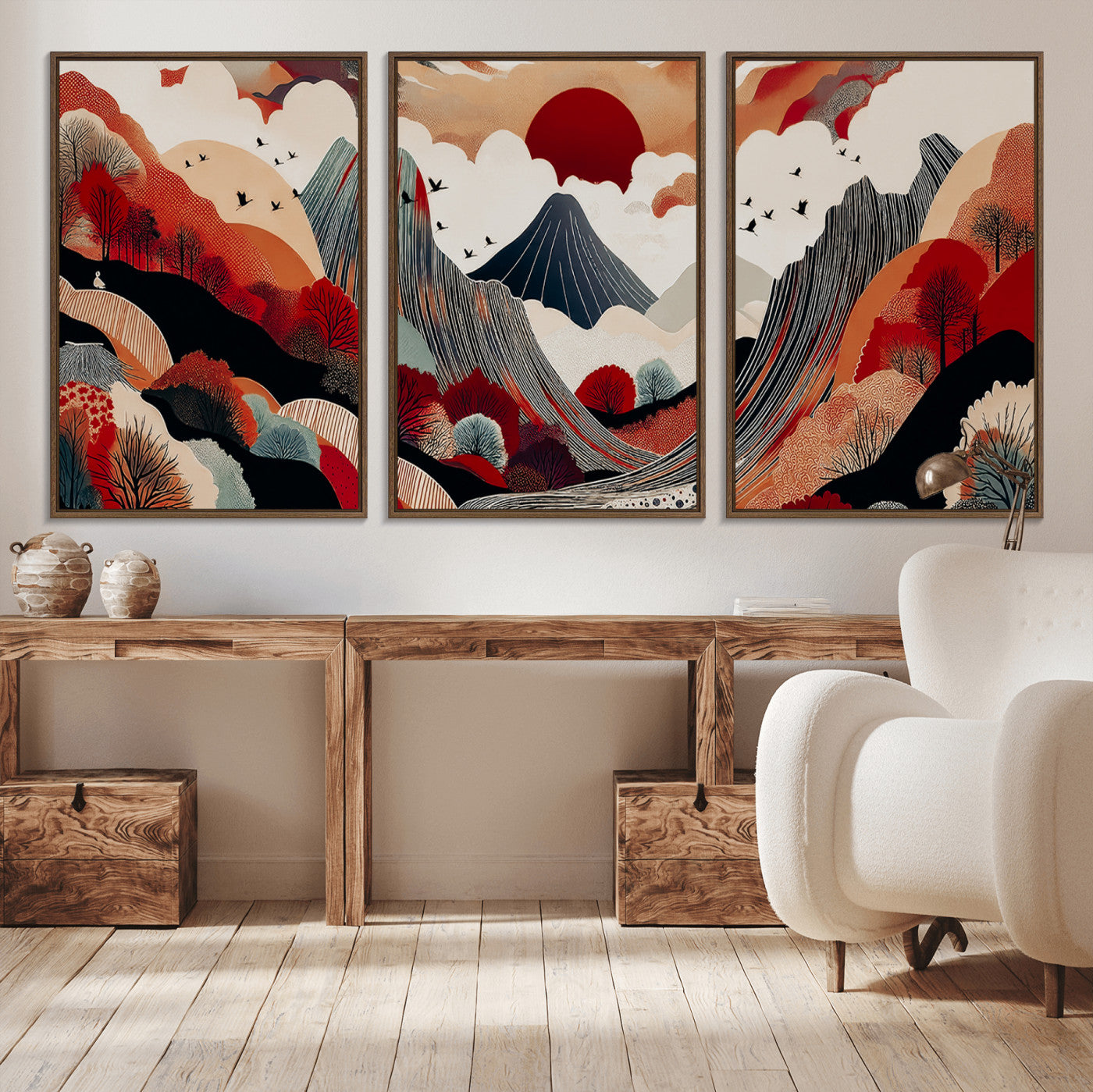 59495752-MGV-CV-36X24-Abstract Mountain Wall Art Canvas Print, Framed Vibrant Landscape Art Picture Print, Nature Drawing Perfect Contemporary