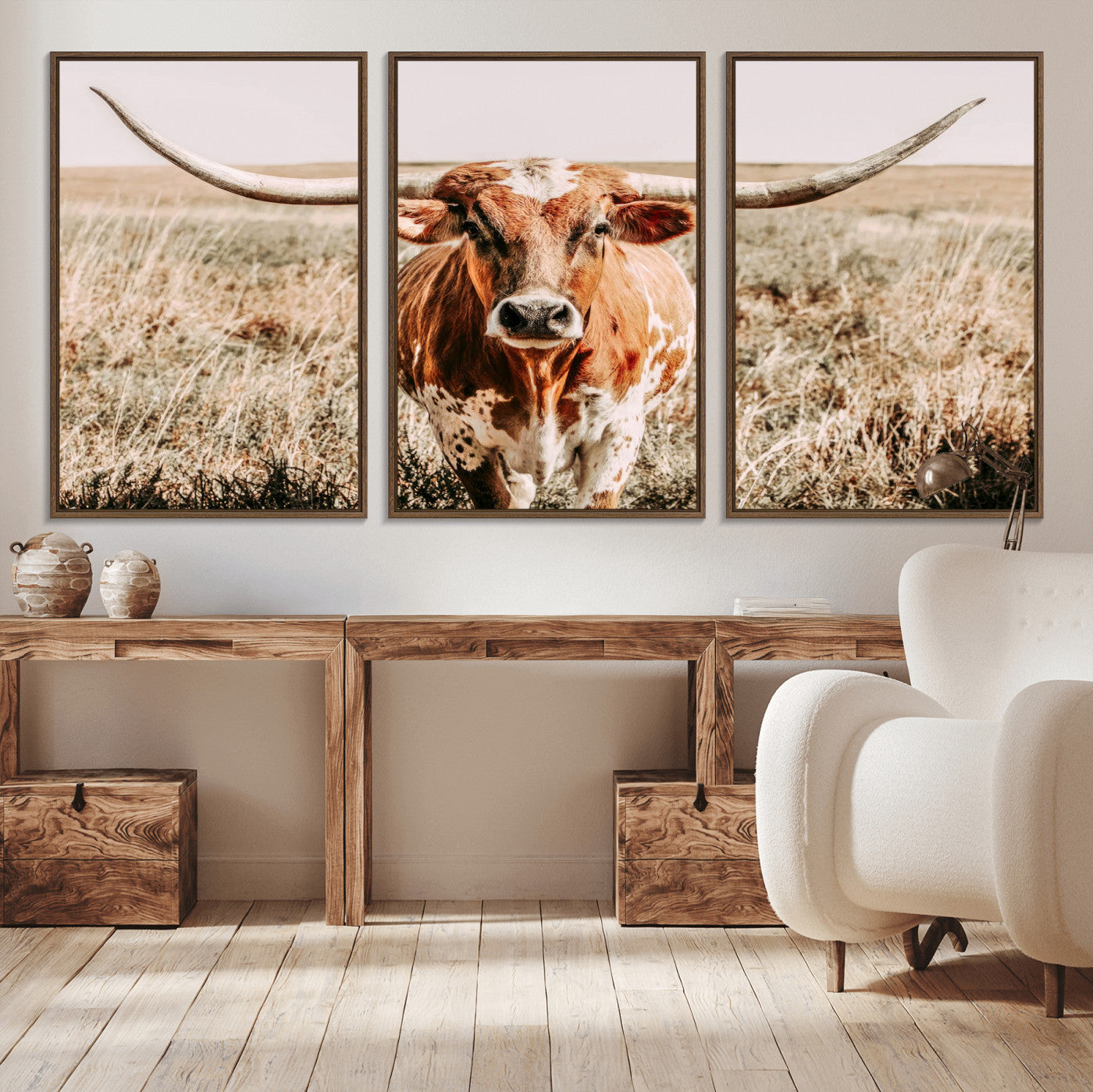 54986862-MGV-CV-36X24-Majestic Longhorn Wall Art – Canvas Print of Graceful Strength & Bold Spirit, Wild Plains Beauty Nature Inspired Rustic Decor for