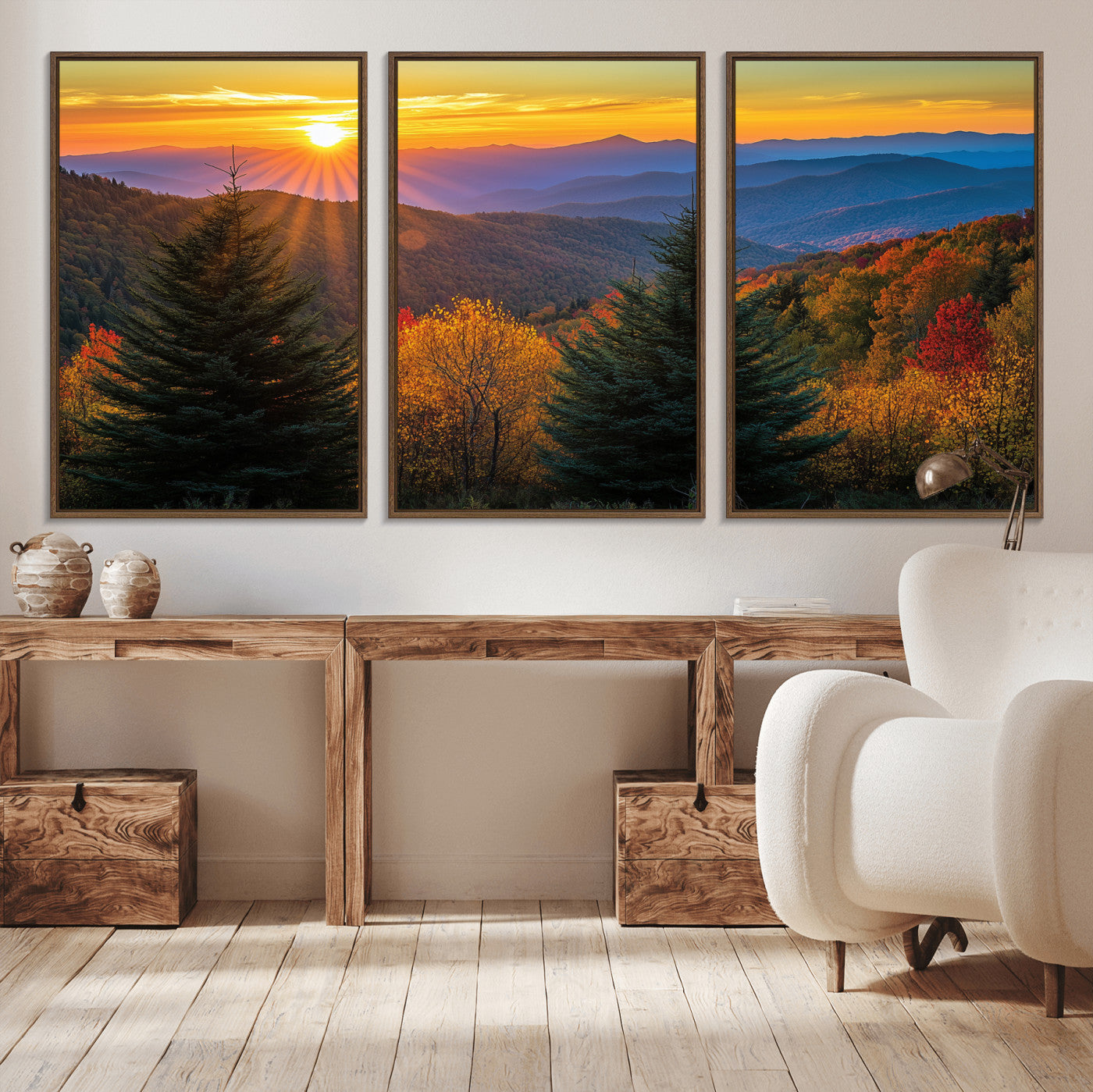 36964931-MGV-CV-36X24-Autumn Mountains Wall Art Canvas Print, Framed Sunset Glow Forest Art Picture Print, Golden Trees Perfect Vibrant Nature Decor