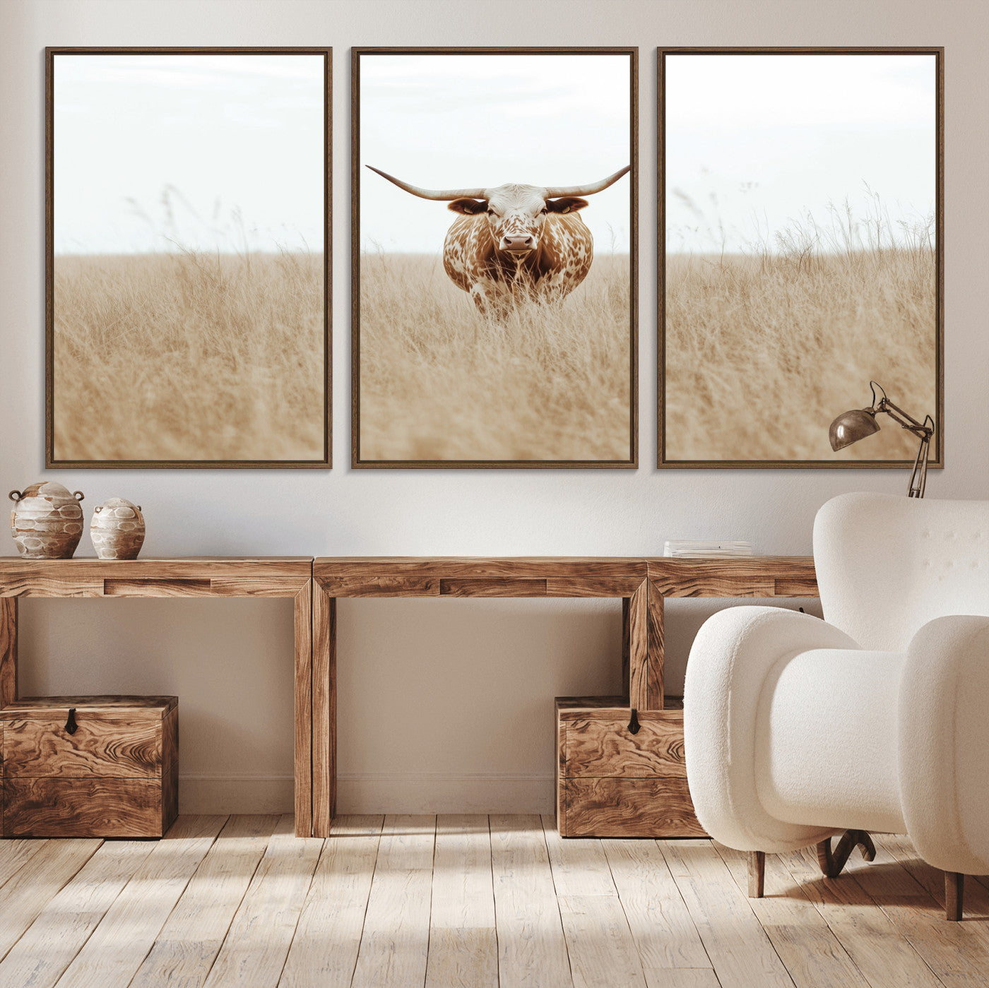 20927060-MGV-CV-36X24-Texas Longhorn Wall Art Canvas Print, Framed Lone Cattle Art Picture Print, Longhorn Bull Perfect Rustic Western Decor Artwork