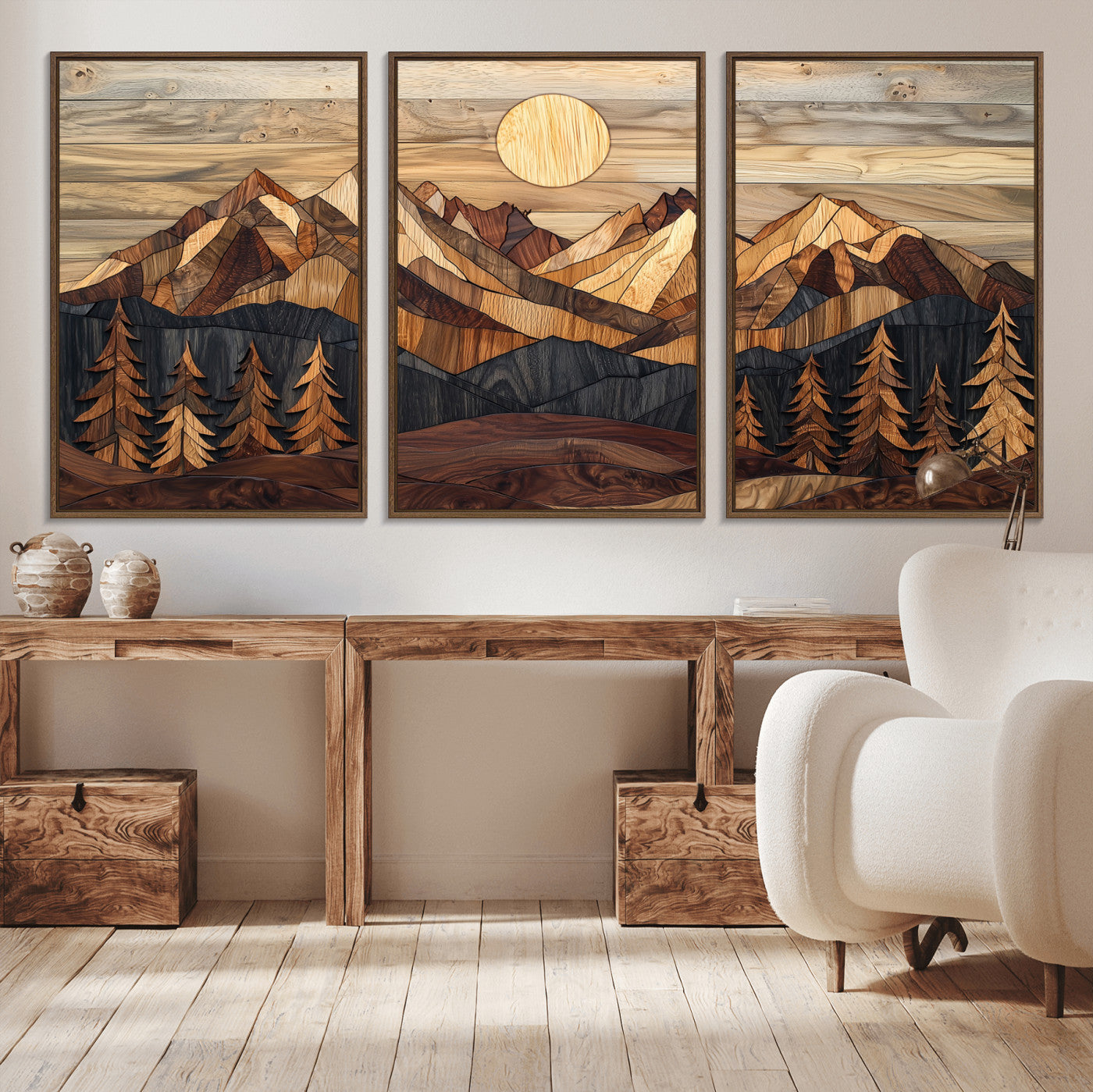 39116082-MGV-CV-36X24-Wood Mountain Landscape Wall Art Canvas Print, Framed Sunset Hills Art Picture Print, Abstract Nature Perfect Boho Decor Artwork
