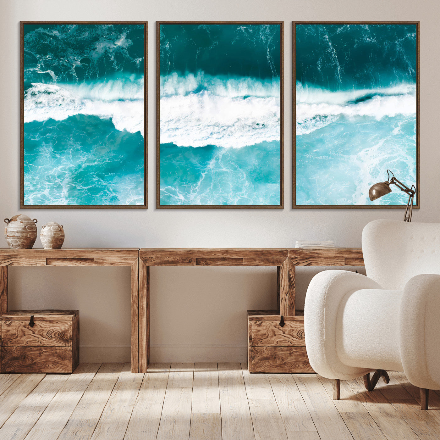 23828594-MGV-CV-36X24-Aerial Waves Wall Art Canvas Print, Framed Ocean Break Art Picture Print, Sea Foam Perfect Tropical Coastal Decor Artwork