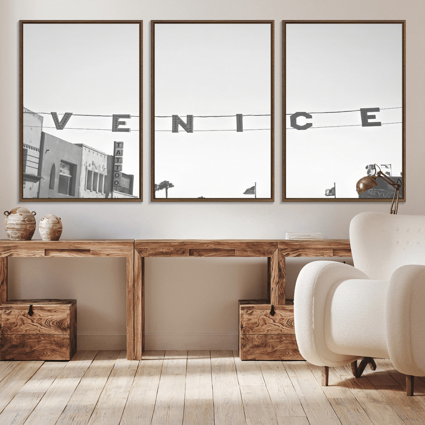 68254589-MGV-CV-36X24-Venice Sign Wall Art Canvas Print, Framed Venice Letters Art Picture Print, Los Angeles Perfect Minimalist Urban Decor Artwork