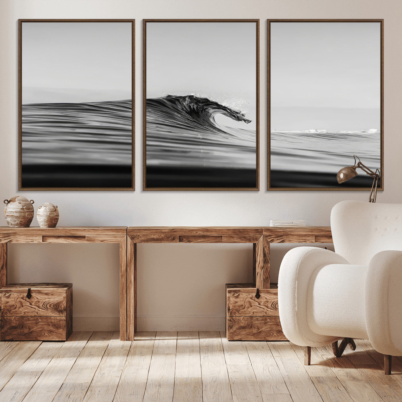 24029476-MGV-CV-36X24-Black Wave Wall Art Canvas Print, Framed Abstract Surf Art Picture Print, Minimalist Ocean Perfect Minimalist Coastal Decor