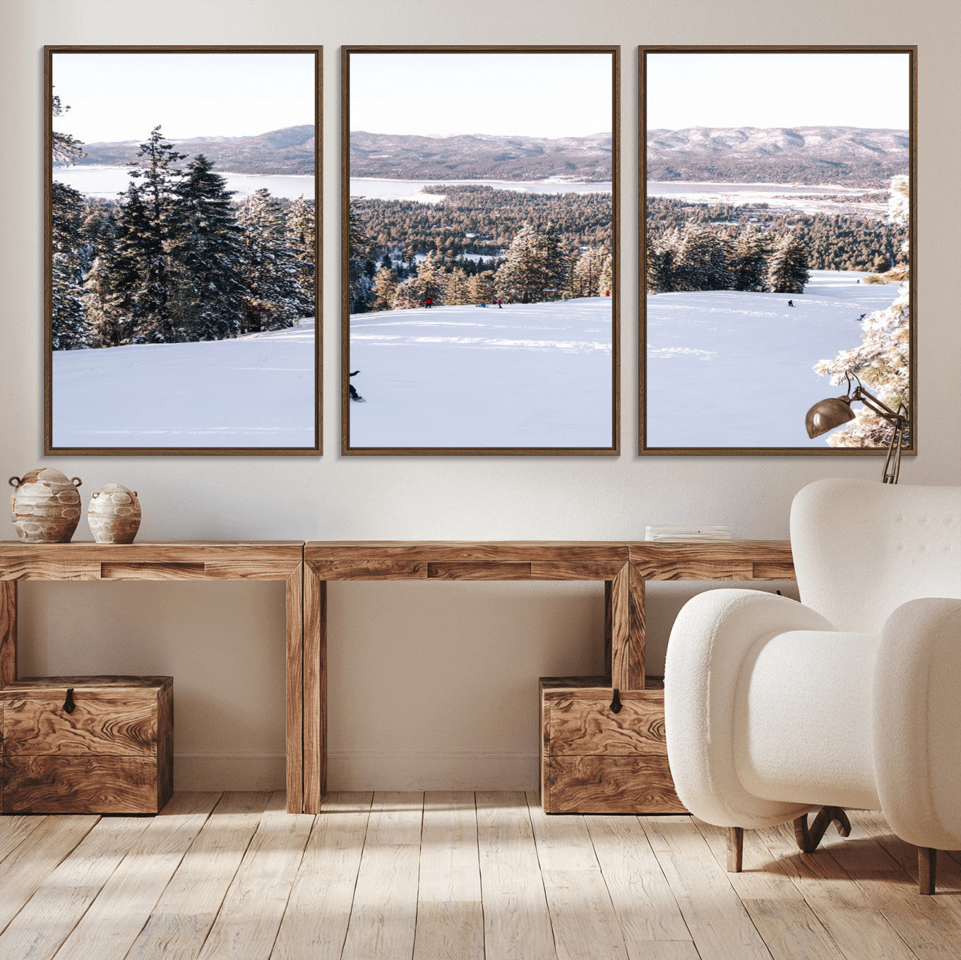 79857868-MGV-CV-36X24-Snowy Mountain Wall Art Canvas Print, Framed Ski Slope Art Picture Print, Winter Forest Perfect Modern Rustic Decor Artwork