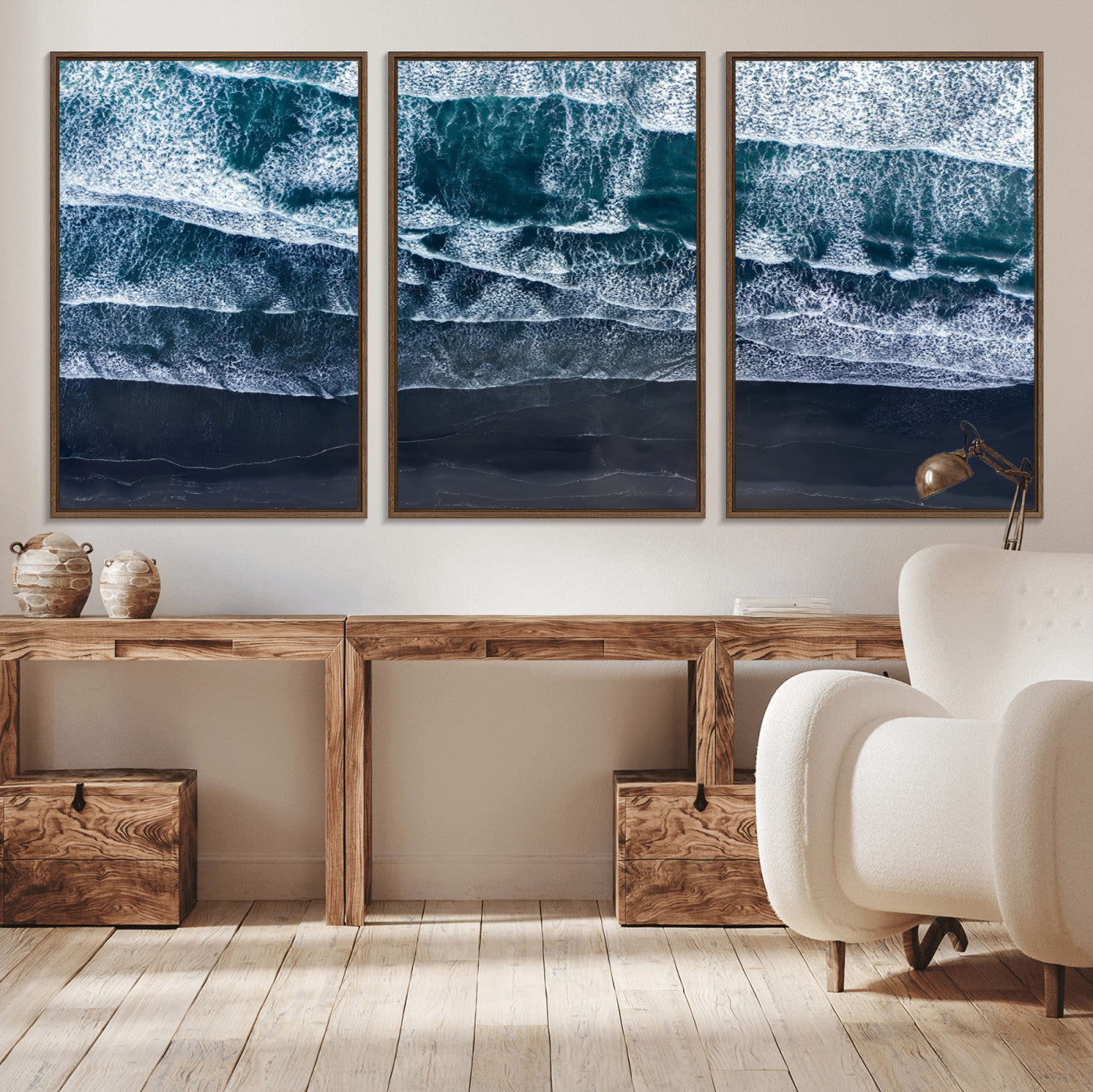 87941475-MGV-CV-36X24-Black Beach Wall Art Canvas Print, Framed Aerial Ocean Art Picture Print, Moody Coastal Perfect Modern Coastal Decor Artwork