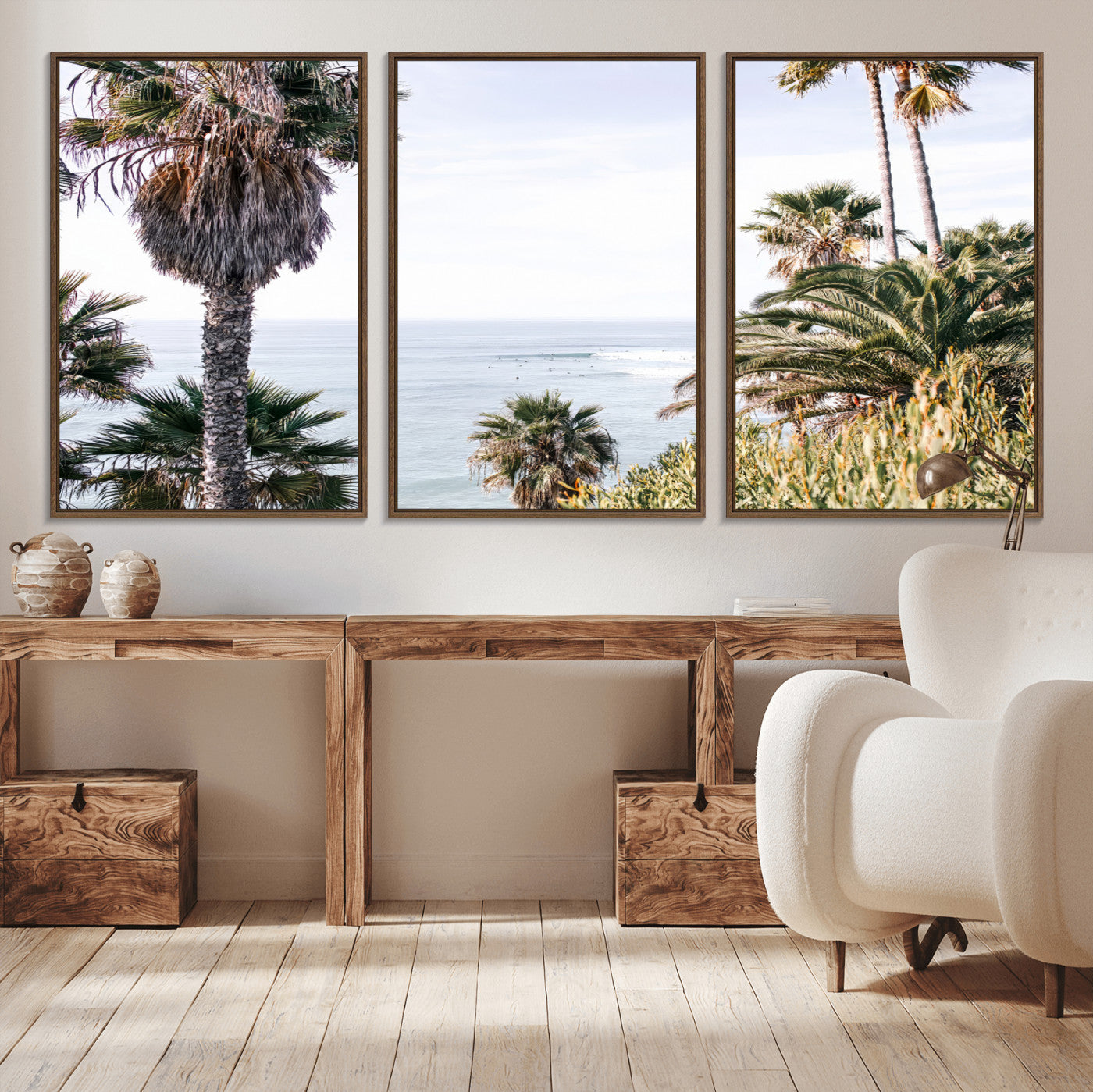 51404565-MGV-CV-36X24-Palm Trees Wall Art Canvas Print, Framed Ocean Breeze Art Picture Print, Coastal View Perfect Tropical Coastal Decor Artwork