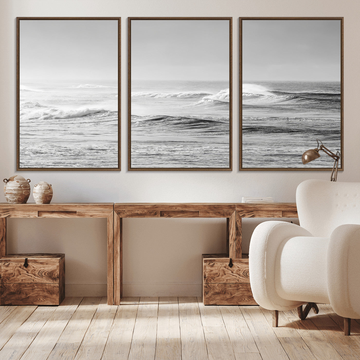 98634812-MGV-CV-36X24-Black and White Ocean Waves Wall Art – Minimalist Sea Canvas Print, Coastal Photography Decor for Living Room, Bedroom or Office