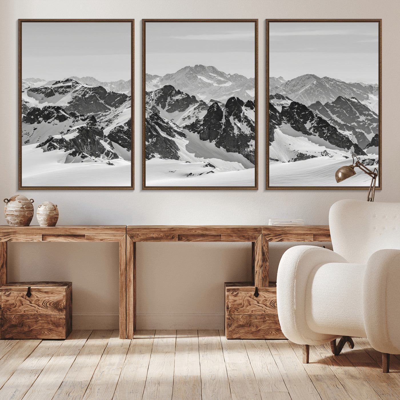 46884246-MGV-CV-36X24-Snowy Mountain Wall Art Canvas Print, Framed Mountain Peaks Art Picture Print, Alpine Mountains Perfect Minimalist Alpine Decor