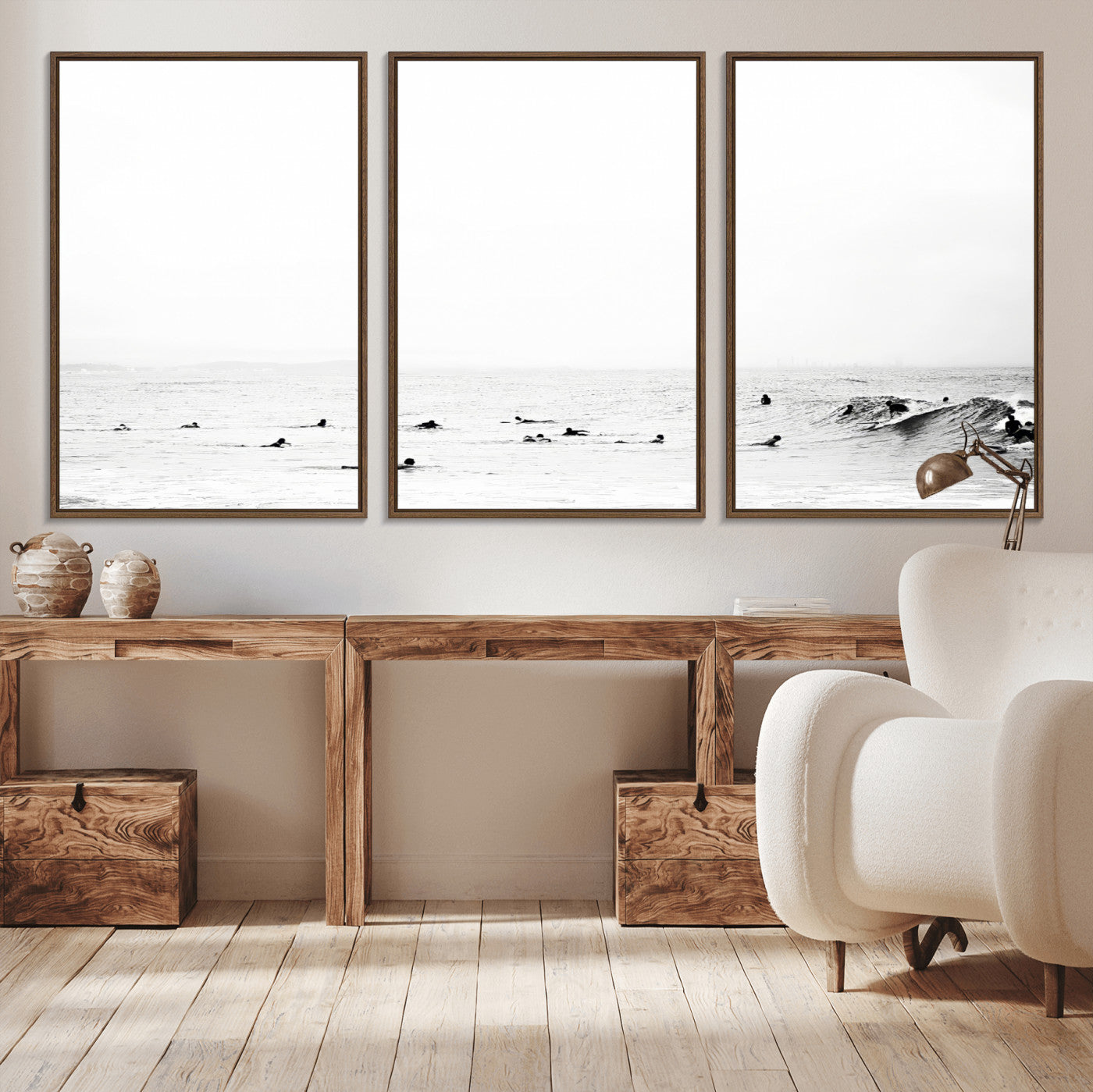 38441169-MGV-CV-36X24-Monochrome Swimming Wall Art Canvas Print, Framed Ocean Horizon Art Picture Print, Moody Coastal Perfect Minimalist Coastal Decor