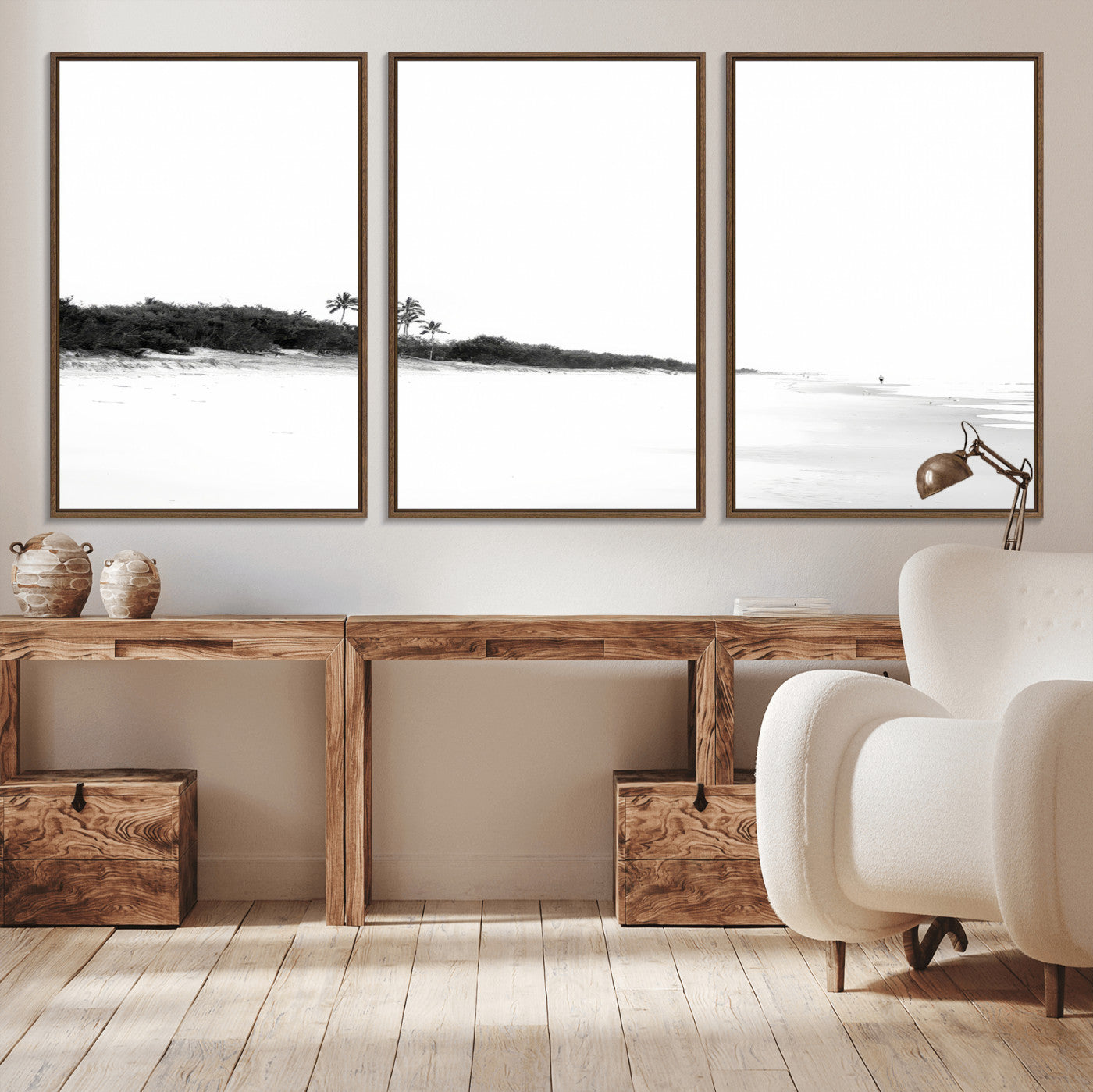 29611516-MGV-CV-36X24-Black White Beach Wall Art Canvas Print, Framed Palm Trees Art Picture Print, Monochrome Tropical Perfect Minimalist Coastal Decor