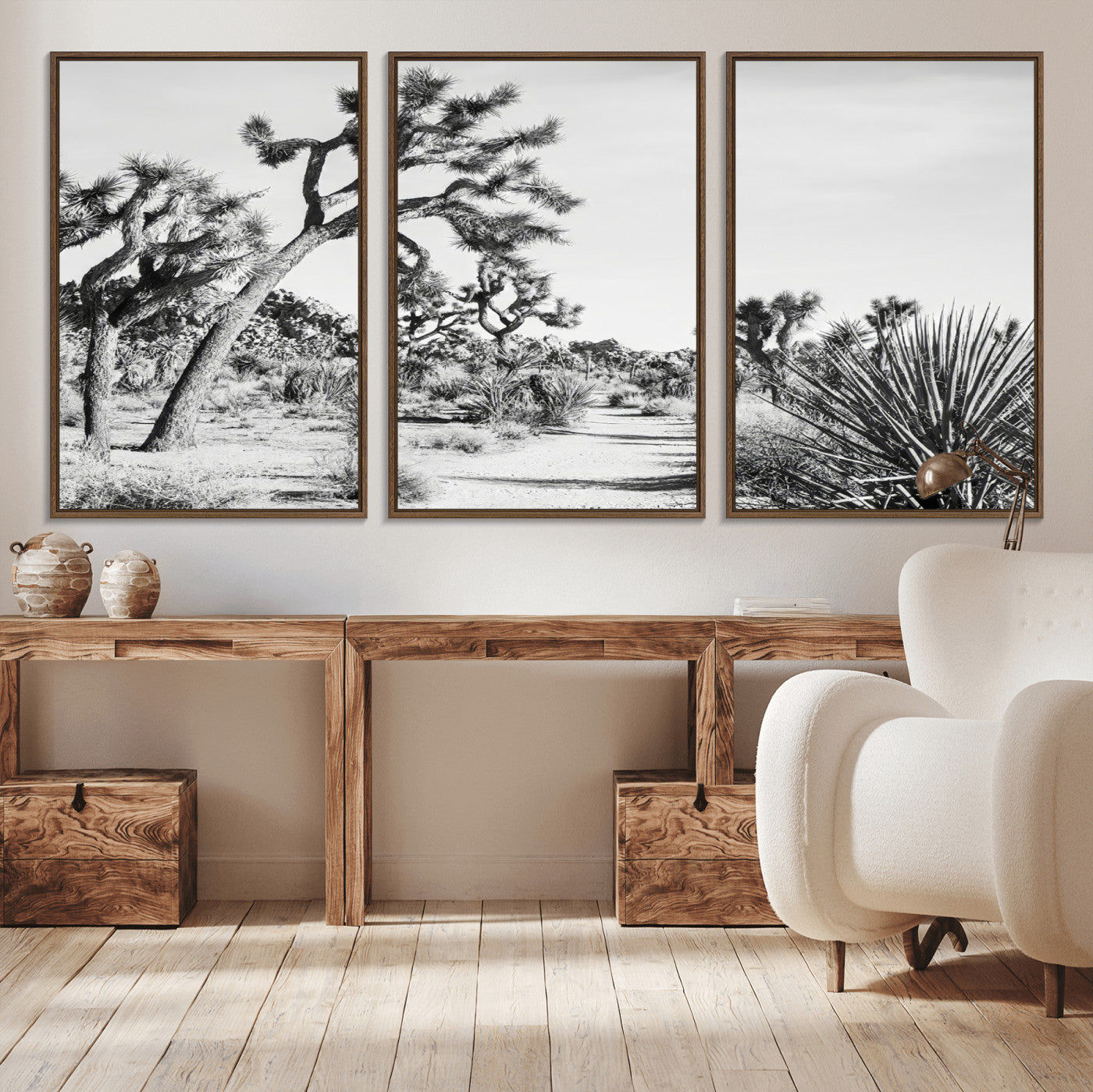 88164251-MGV-CV-36X24-Joshua Tree Wall Art Canvas Print, Framed Desert Path Art Picture Print, Monochrome Desert Perfect Minimalist Desert Decor Artwork