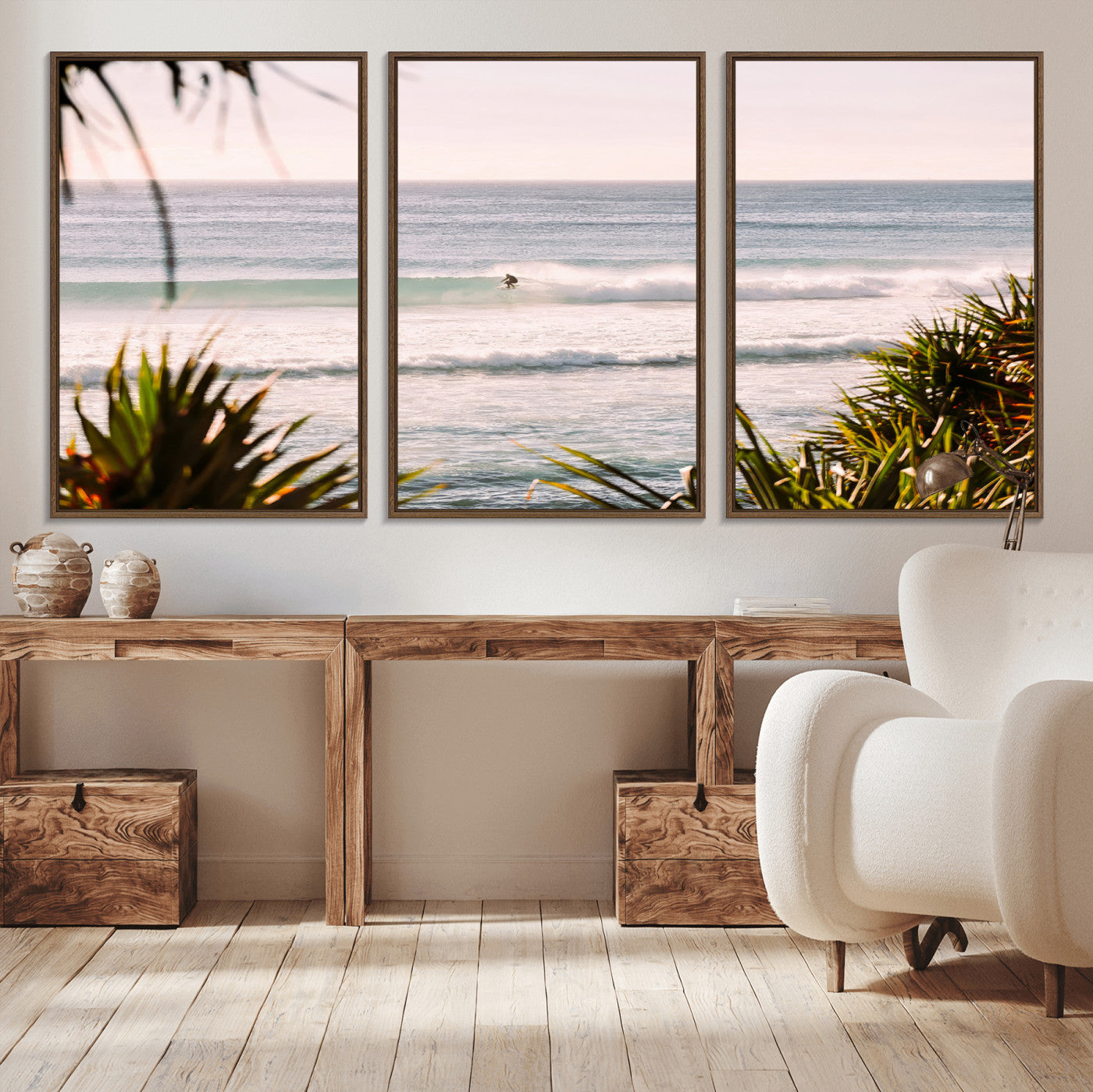 23287092-MGV-CV-36X24-Ocean Surfer Wall Art Canvas Print, Framed Coastal Surf Art Picture Print, Tropical Beach Perfect Tropical Coastal Decor Artwork