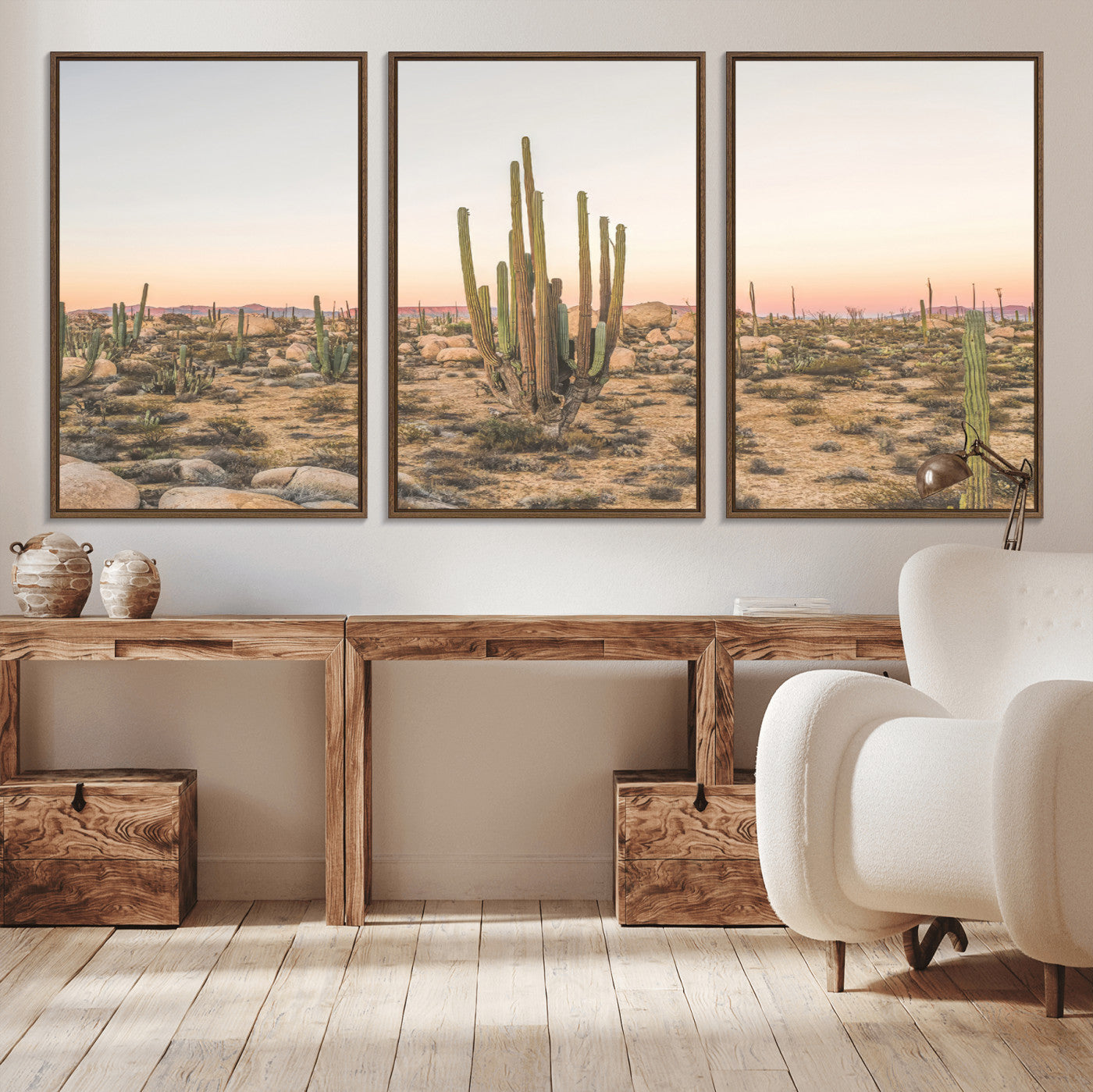 76234974-MGV-CV-36X24-Desert Cactus Wall Art Canvas Print, Framed Baja Desert Art Picture Print, Pastel Desert Perfect Southwestern Boho Decor Artwork