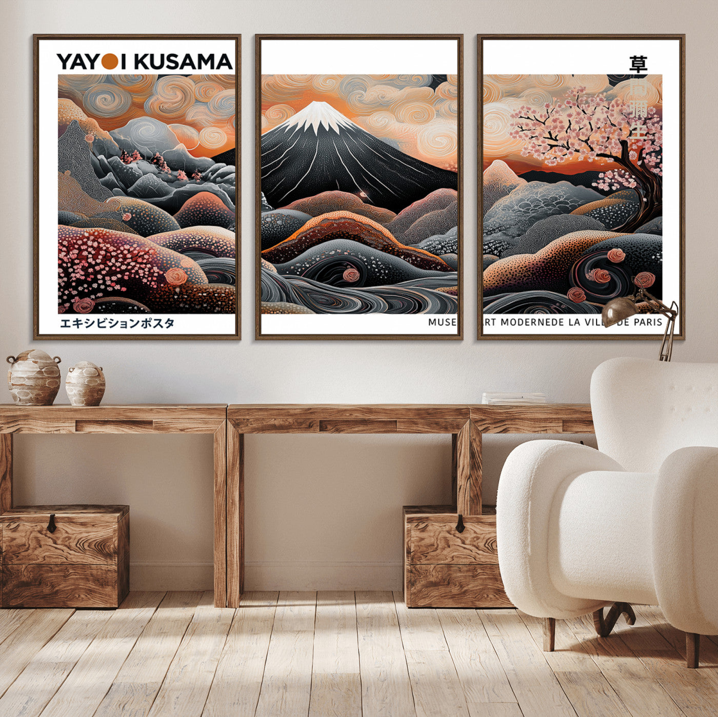 63125329-MGV-CV-36X24-Japanese Mt Fuji Wall Art – Surreal Ukiyo e Style Cherry Blossom Poster, Swirling Cloud Landscape Print, Modern Oriental Asian
