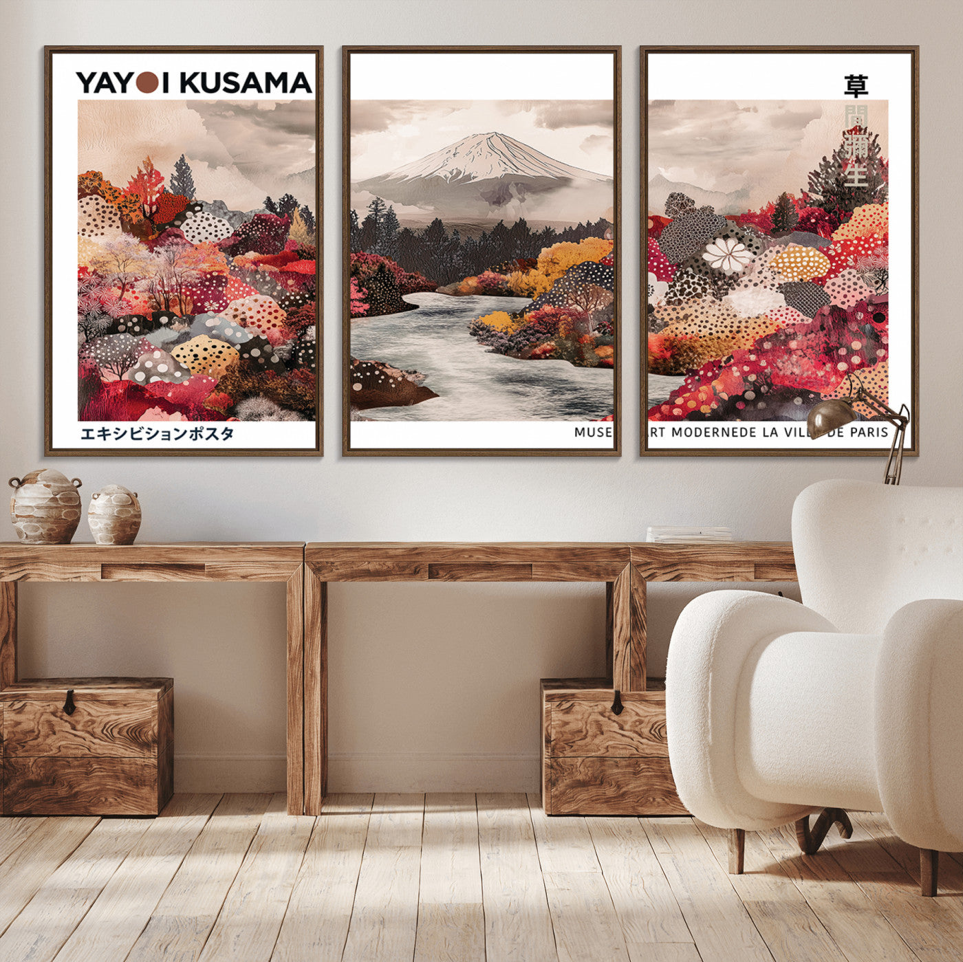 32352074-MGV-CV-36X24-Japanese Landscape Wall Art – Mount Fuji River Canvas Print, Modern Asian Inspired Nature Decor for Living Room, Bedroom, Office