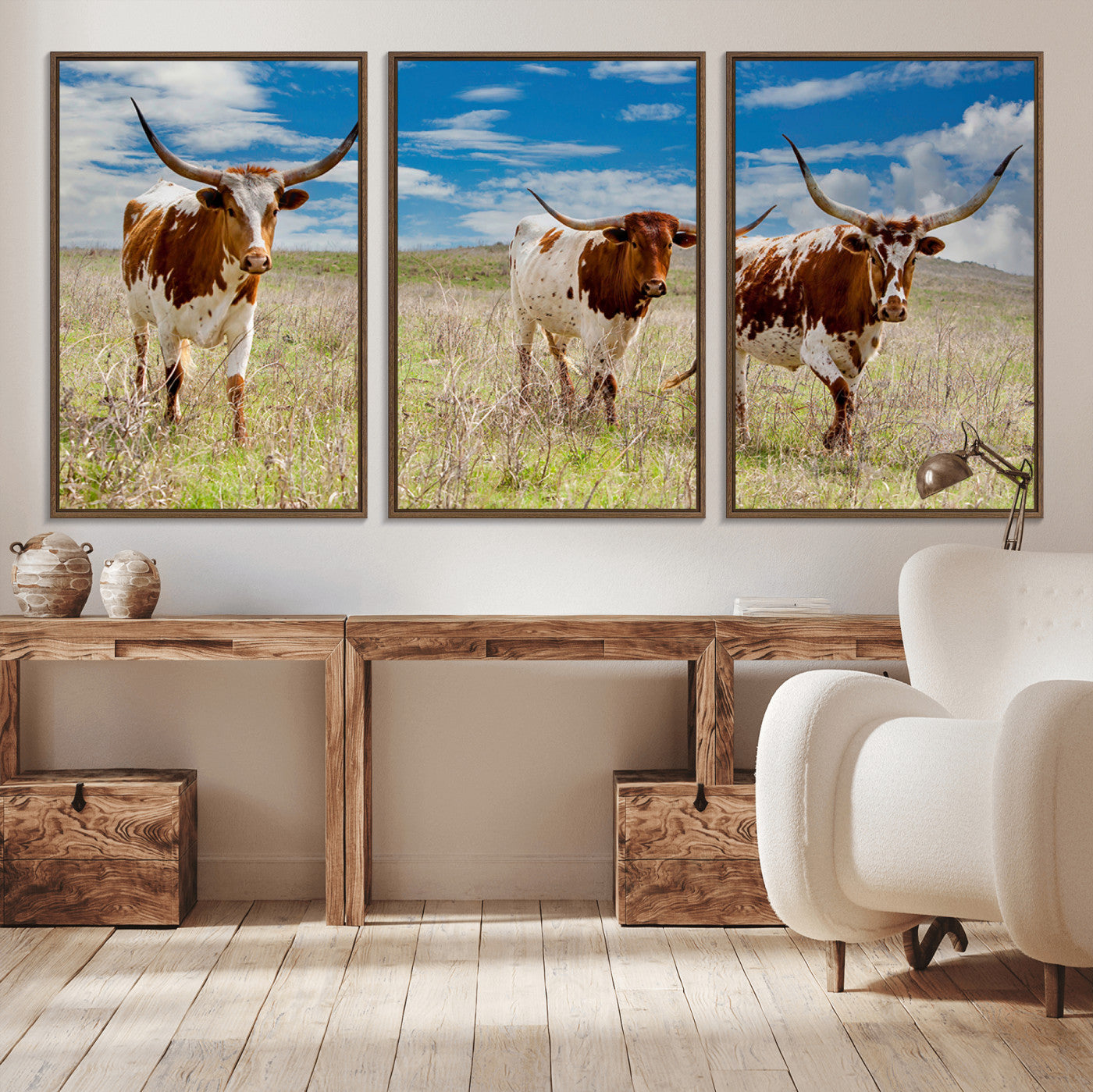 58099948-MGV-CV-36X24-Texas Longhorn Wall Art Canvas Print, Framed Western Decor Art Picture Print, Rustic Farmhouse Perfect Western Farmhouse Decor