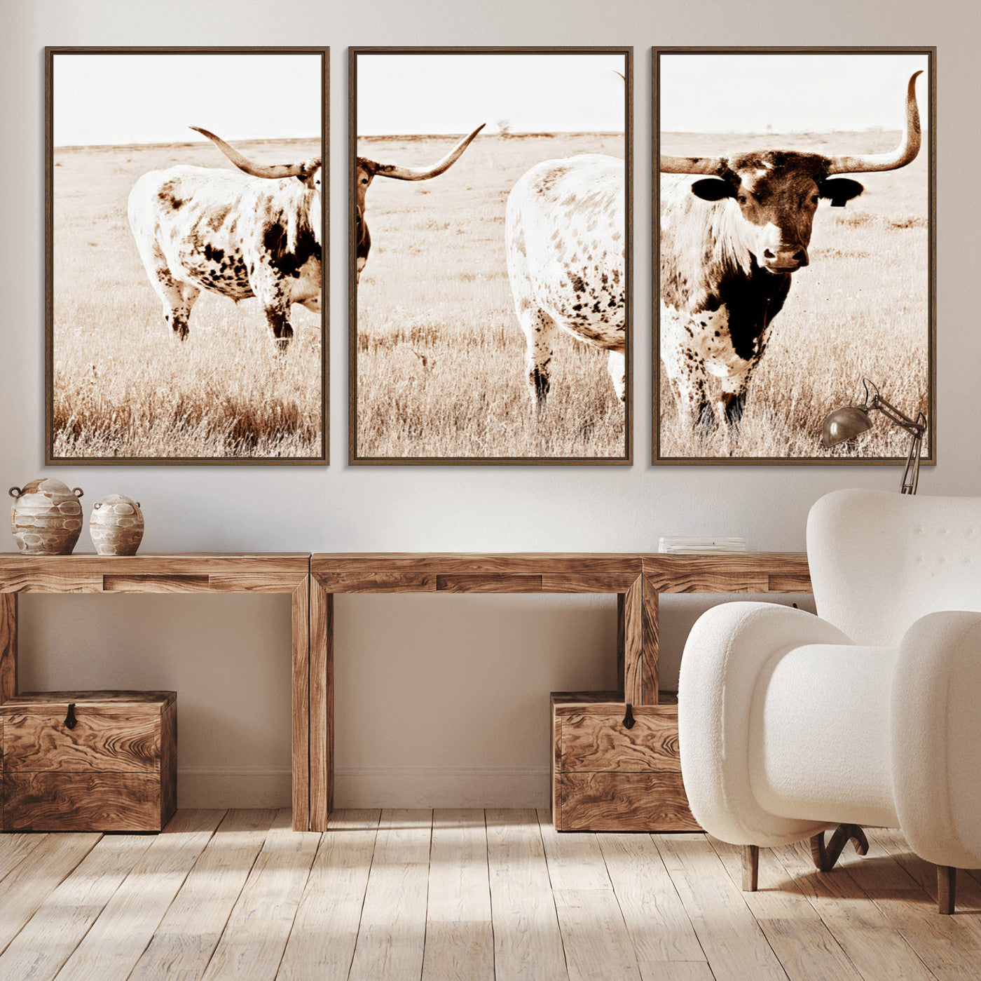 39672786-MGV-CV-36X24-Rustic Cow Scene Wall Art Canvas Print, Framed Farmhouse Style Cattle Art Picture Print, Prairie Animal Duo Perfect Rustic Western