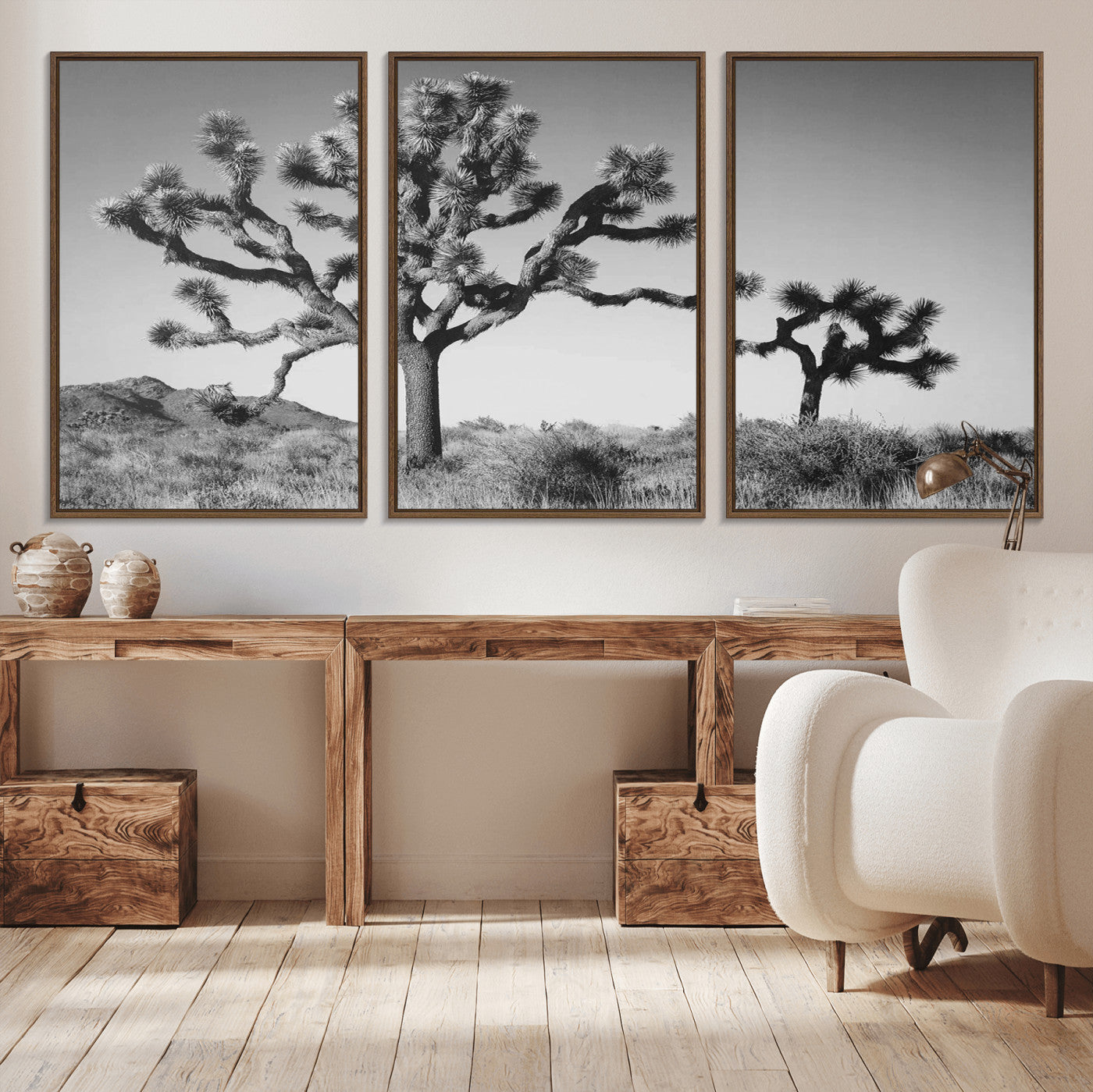 93692513-MGV-CV-36X24-Joshua Tree Wall Art Canvas Print, Framed Monochrome Desert Art Picture Print, Minimalist Nature Scene Perfect Southwestern