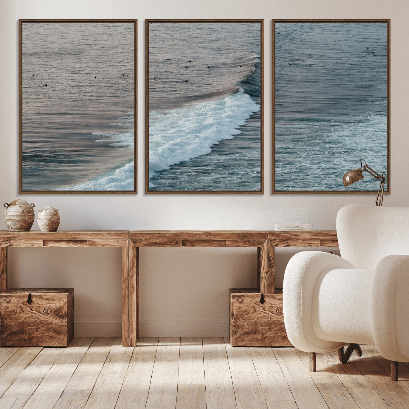 23077324-MGV-CV-36X24-Ocean Waves Wall Art Canvas Print, Framed Coastal Serenity Art Picture Print, Surf Aesthetic Perfect Modern Coastal Decor Artwork