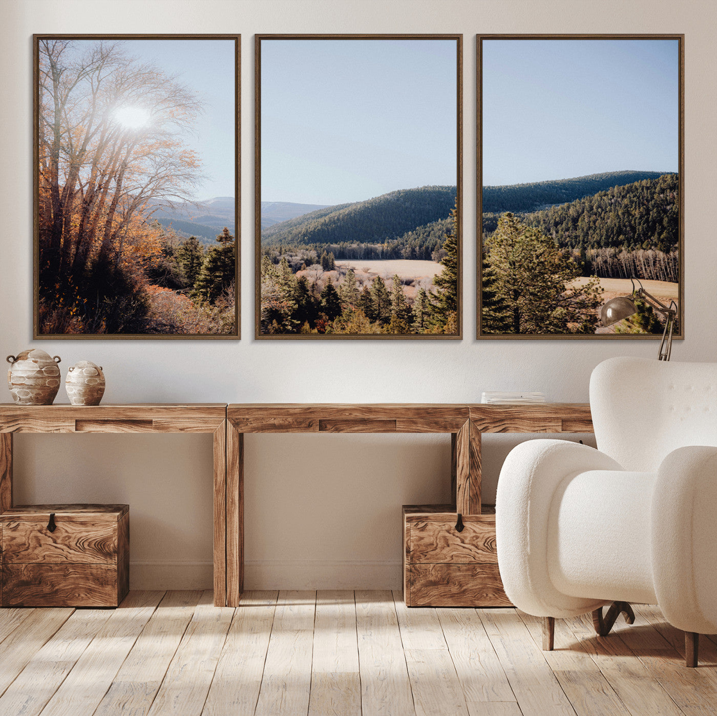 52941305-MGV-CV-36X24-Rustic Landscape Wall Art Canvas Print, Framed Serene Valley Art Picture Print, Pine Tree Horizon Perfect Rustic Cabin Decor