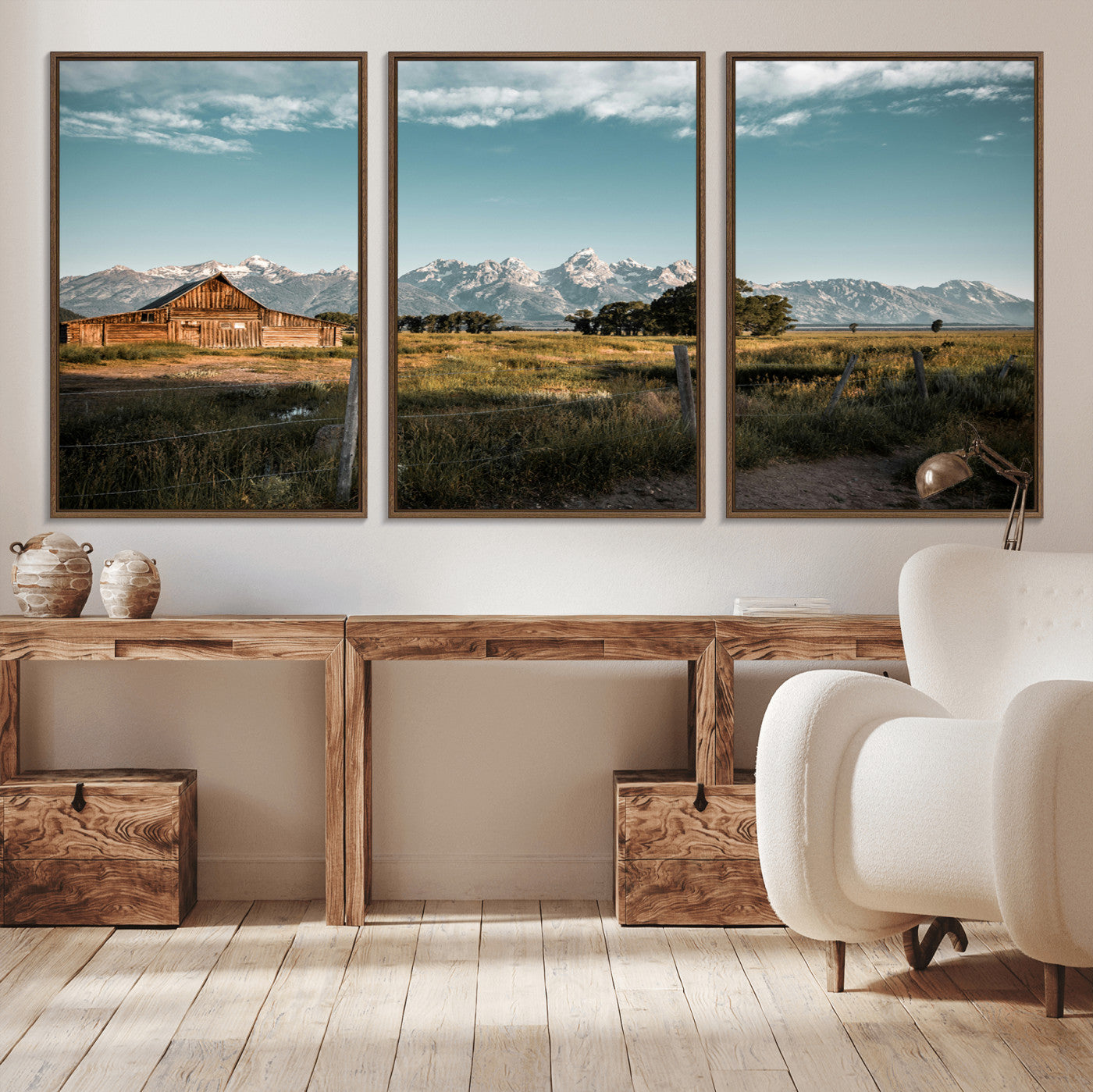 92497443-MGV-CV-36X24-Rustic Farmhouse Wall Art Canvas Print, Framed Mountain Cabin Art Picture Print, Western Landscape Perfect Rustic Farmhouse Decor
