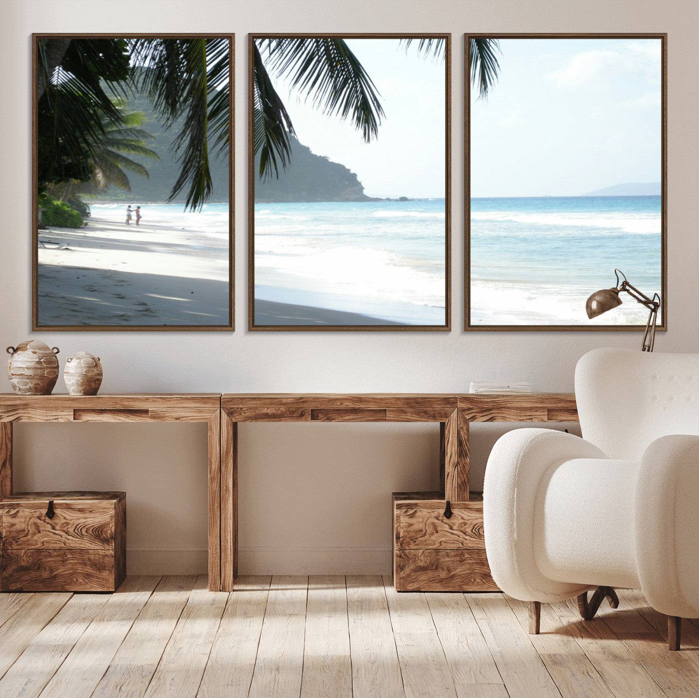 18311030-MGV-CV-36X24-Tropical Beach Wall Art Canvas Print, Framed Serene Ocean Art Picture Print, Palm Tree Shadows Perfect Tropical Coastal Decor