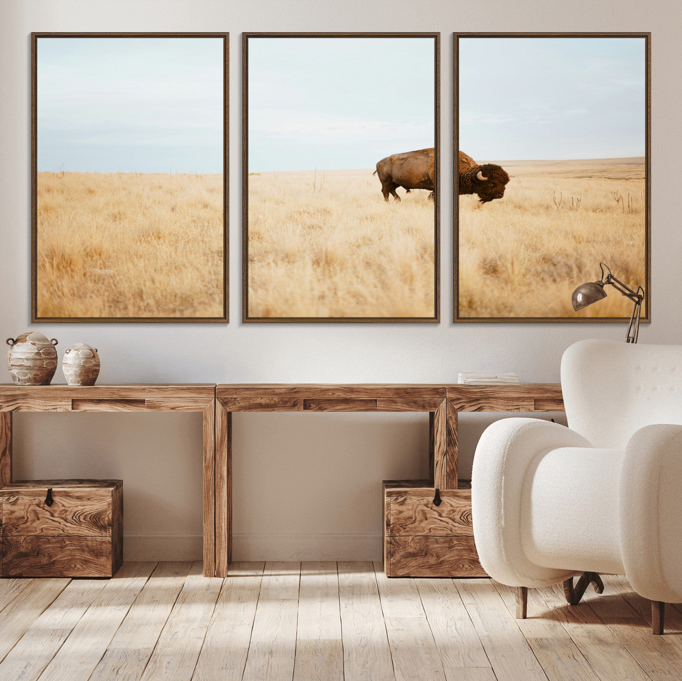 61392510-MGV-CV-36X24-Buffalo Wall Art Wall Art Canvas Print, Framed Western Wildlife Decor Art Picture Print, Rustic Farmhouse Art Perfect Rustic