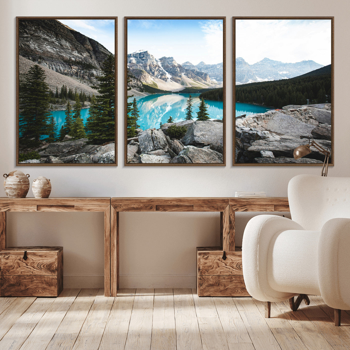 98014896-MGV-CV-36X24-Canadian Rockies Wall Art Canvas Print, Framed Mountain Landscape Art Picture Print, Turquoise Water Perfect Scandinavian