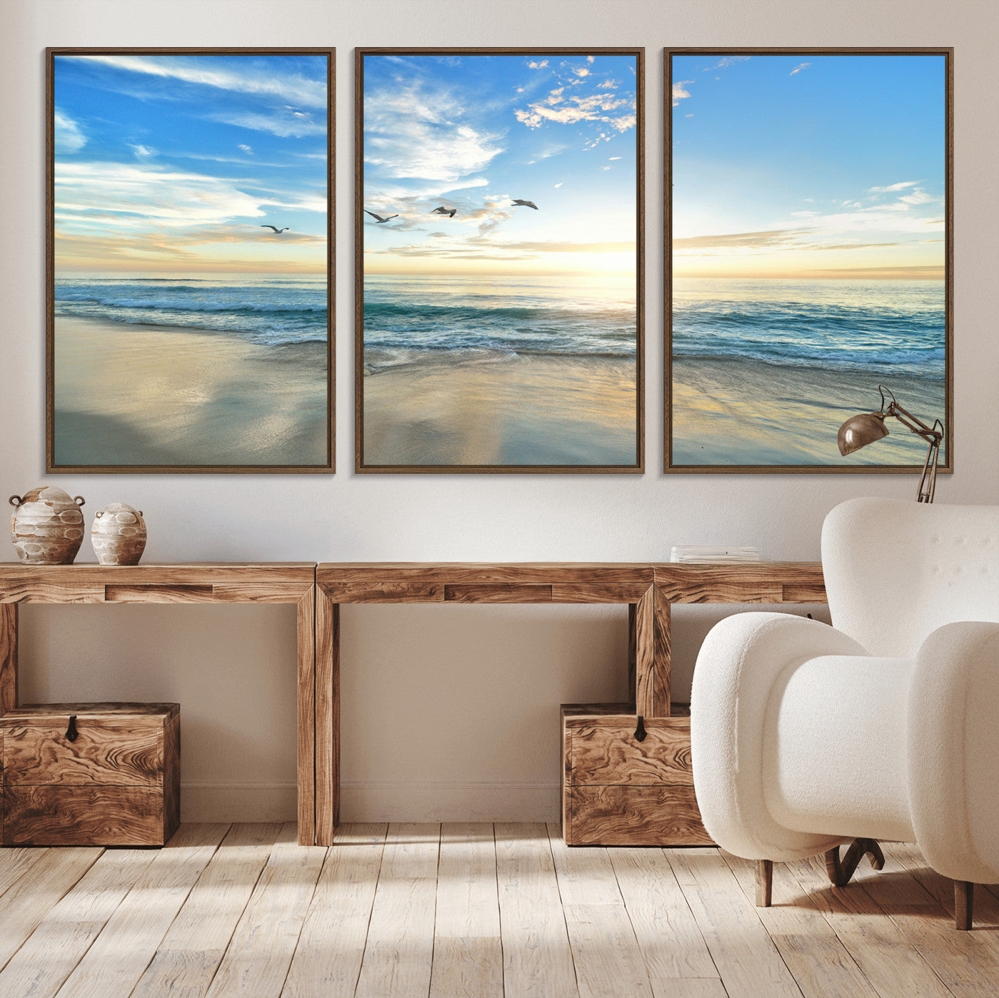 20708696-MGV-CV-36X24-Minimalist Seaside Wall Art Canvas Print, Framed Morning Glow Art Picture Print, Golden Reflections Perfect Coastal Minimalist